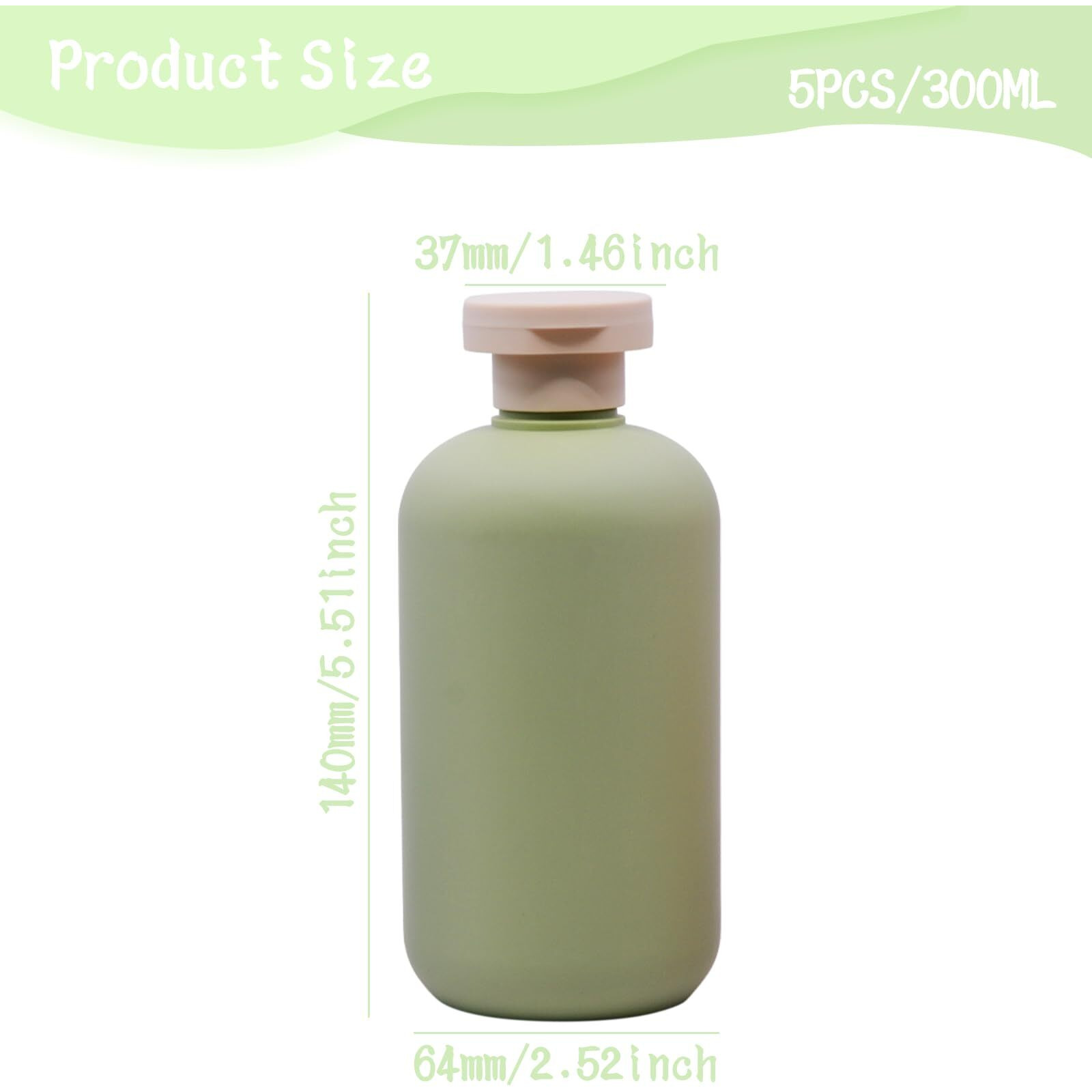 Anrui 300Ml Refillable Shampoo And Conditioner Bottles With Flip Cap, Plastic Avocado Green Travel Bottles Containers For Toiletries Shampoo, Lotion, 5 Pcs