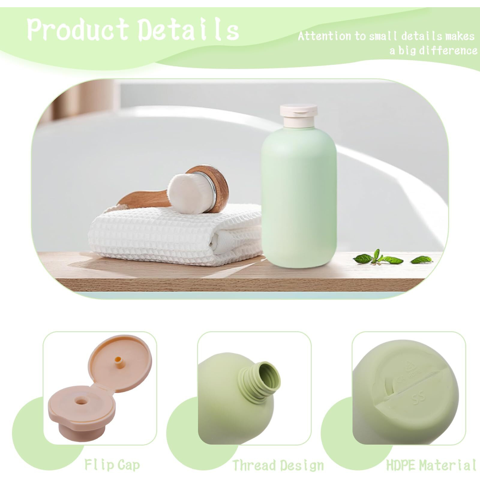 Anrui 300Ml Refillable Shampoo And Conditioner Bottles With Flip Cap, Plastic Avocado Green Travel Bottles Containers For Toiletries Shampoo, Lotion, 5 Pcs
