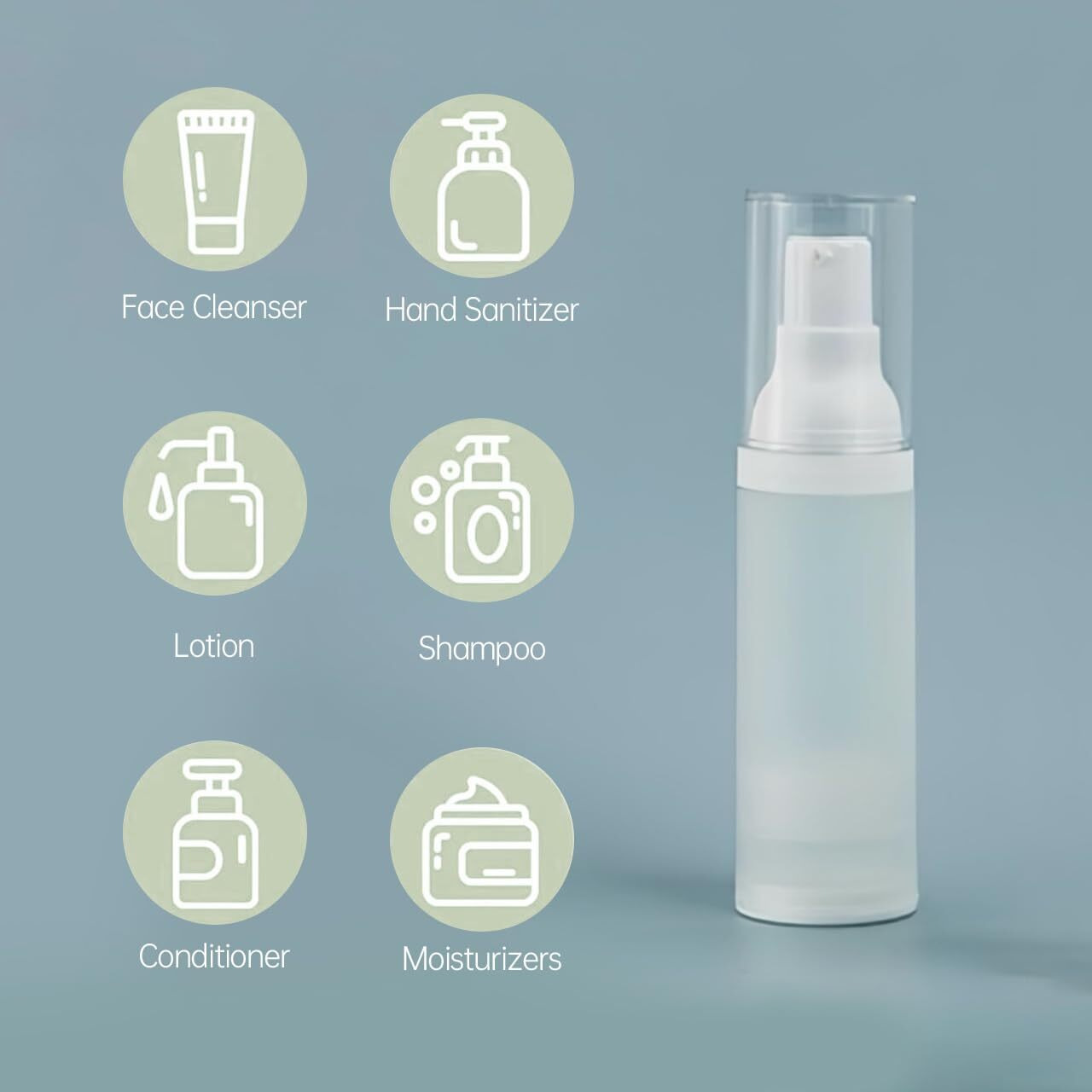 Facebucks 1Oz/30Ml Airless Pump Bottle,Tsa Approved Travel Bottles,Reusable Leak Proof Small Size Lotion Dispenser Matte White,For Toiletries Cosmetics Shampoo1Oz/30Ml-(Pack Of 4) & Lotion Bottle