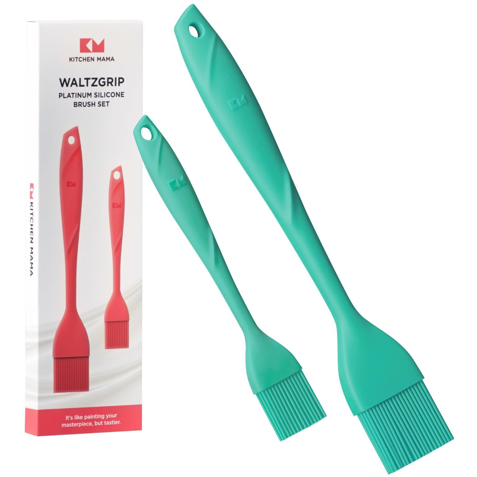 Kitchen Mama Waltzgrip Platinum Silicone Basting Pastry Brush Set Of 2 Heat-Resistant Brushes Utensils For Cooking, Baking, Grilling, Barbecue, And Spreading Oil, Butter, Egg - Dishwasher-Safe (Teal)