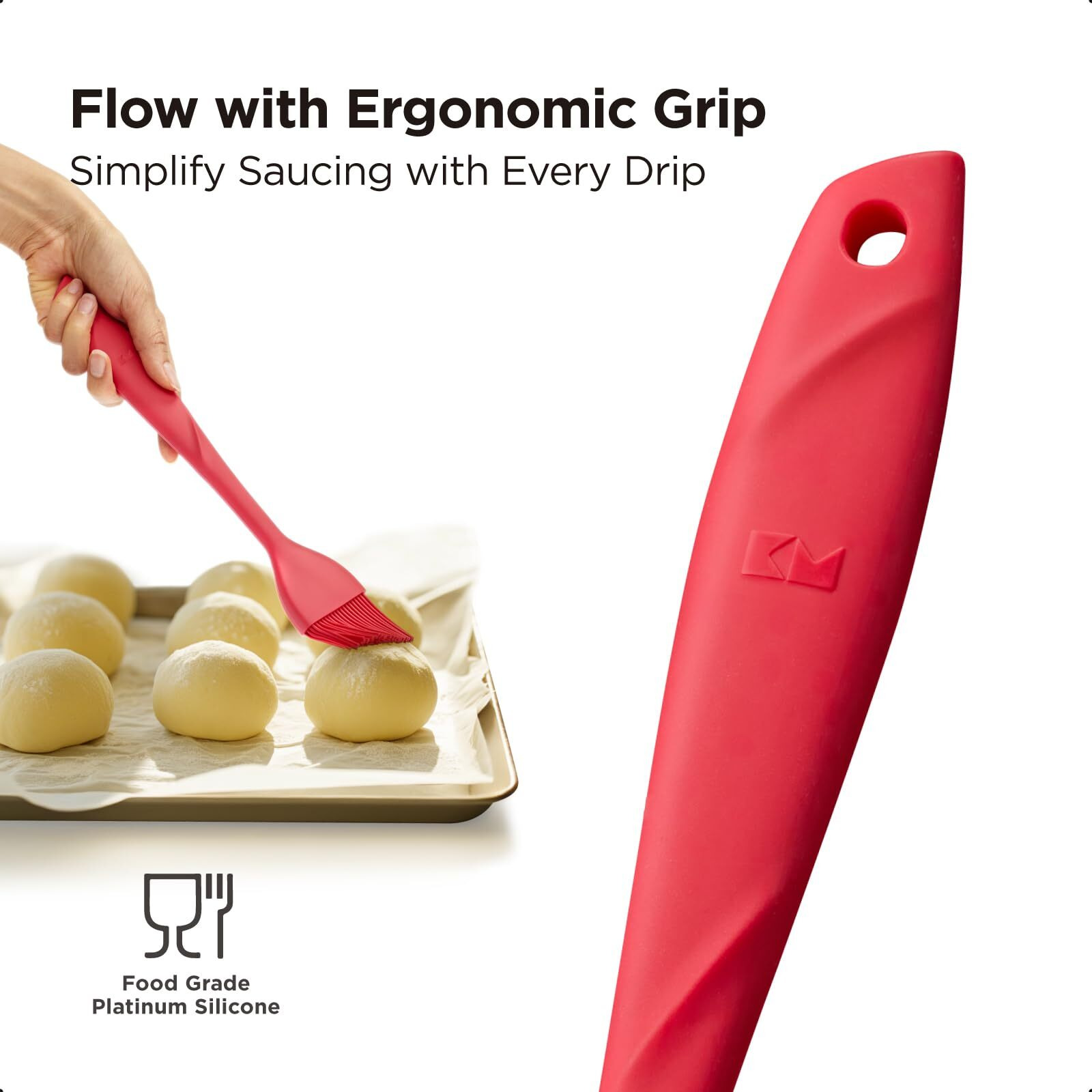Kitchen Mama Waltzgrip Platinum Silicone Basting Pastry Brush Set Of 2 Heat-Resistant Brushes Utensils For Cooking, Baking, Grilling, Barbecue, And Spreading Oil, Butter, Egg - Dishwasher-Safe (Red)