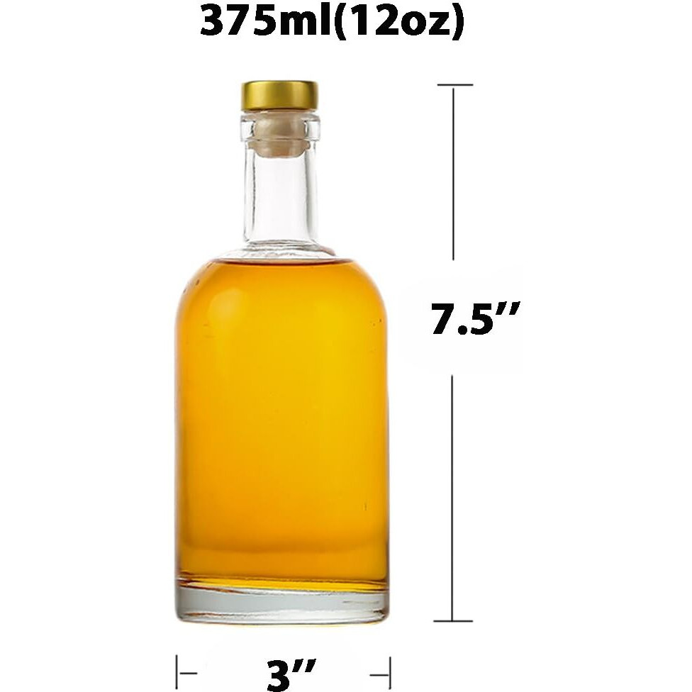 Kaachli Clear Glass Bottles 12 Oz - 375Ml [Pack Of 12] For Wine Beverages Drinks Oil Vinegar Kombucha Beer Water Soda With Cork Stopper Airtight Lid