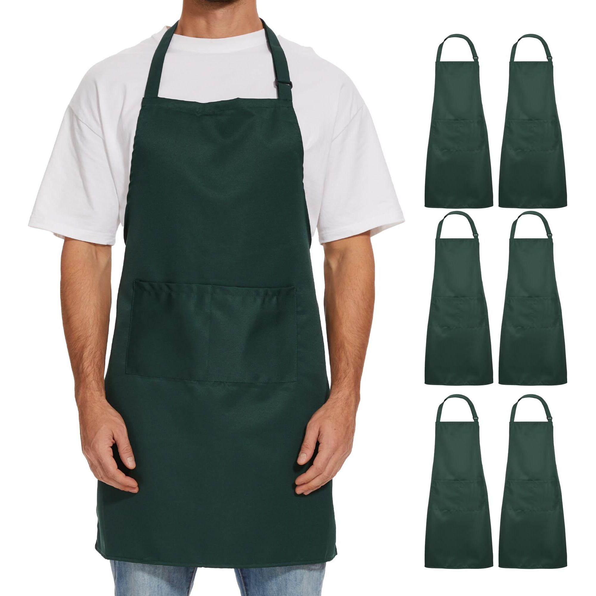 Will Well Kitchen Apron For Men And Women - 33"" X 27"" Oil-And-Water-Resistant With Adjustable Neck Strap And 38"" Waist Ties For A Snug Fit, Lightweight With 2 Front Pockets - 1-Pack, Green