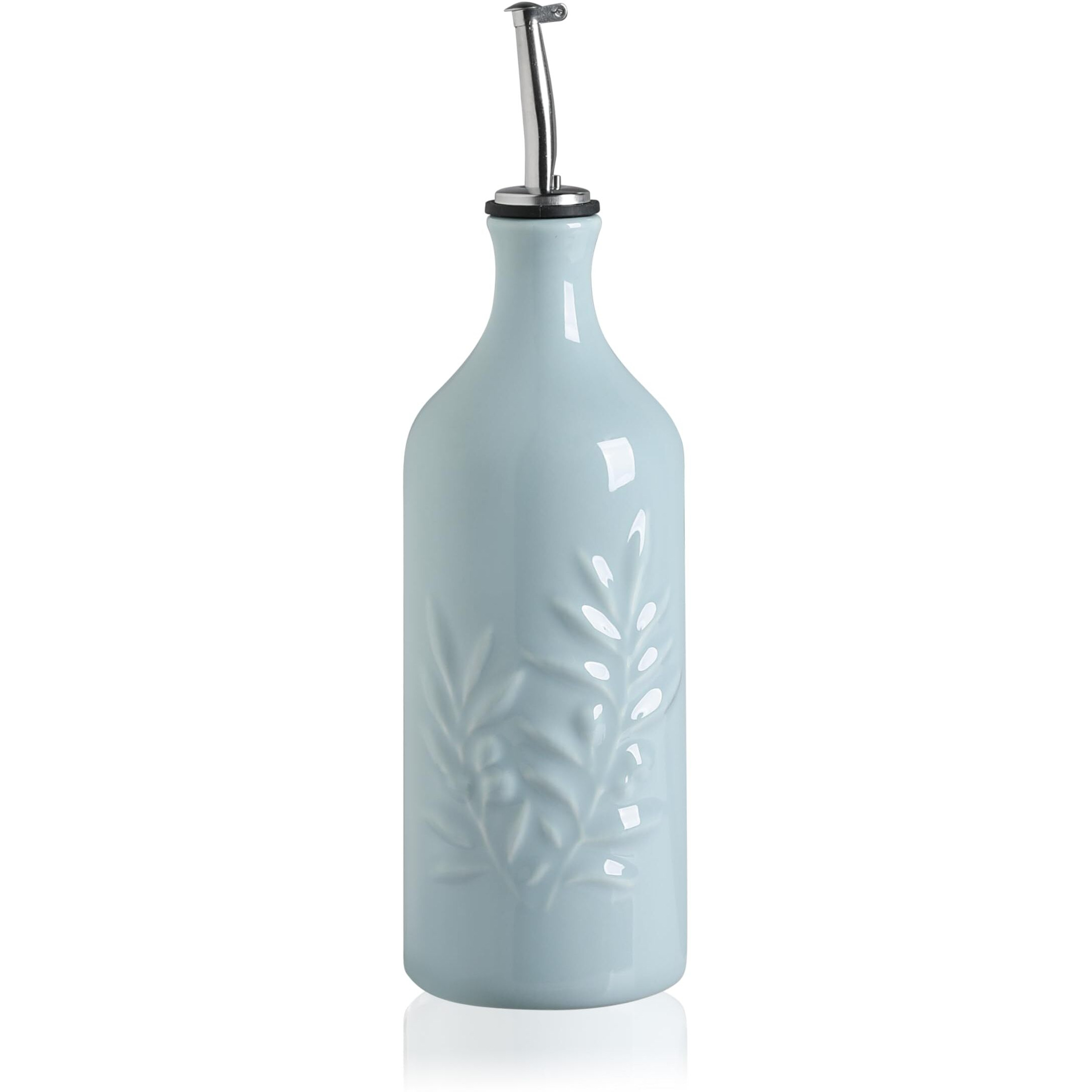 Sweejar Ceramic Olive Oil Dispenser Bottle, 20 Oz Relief Opaque Oil Cruet Protects Oil To Reduce Oxidation, Suitable For Storage Oil, Vinegar, Soy Sauce, Coffee Syrup, Liquids, Set Of 1 (Light Blue)
