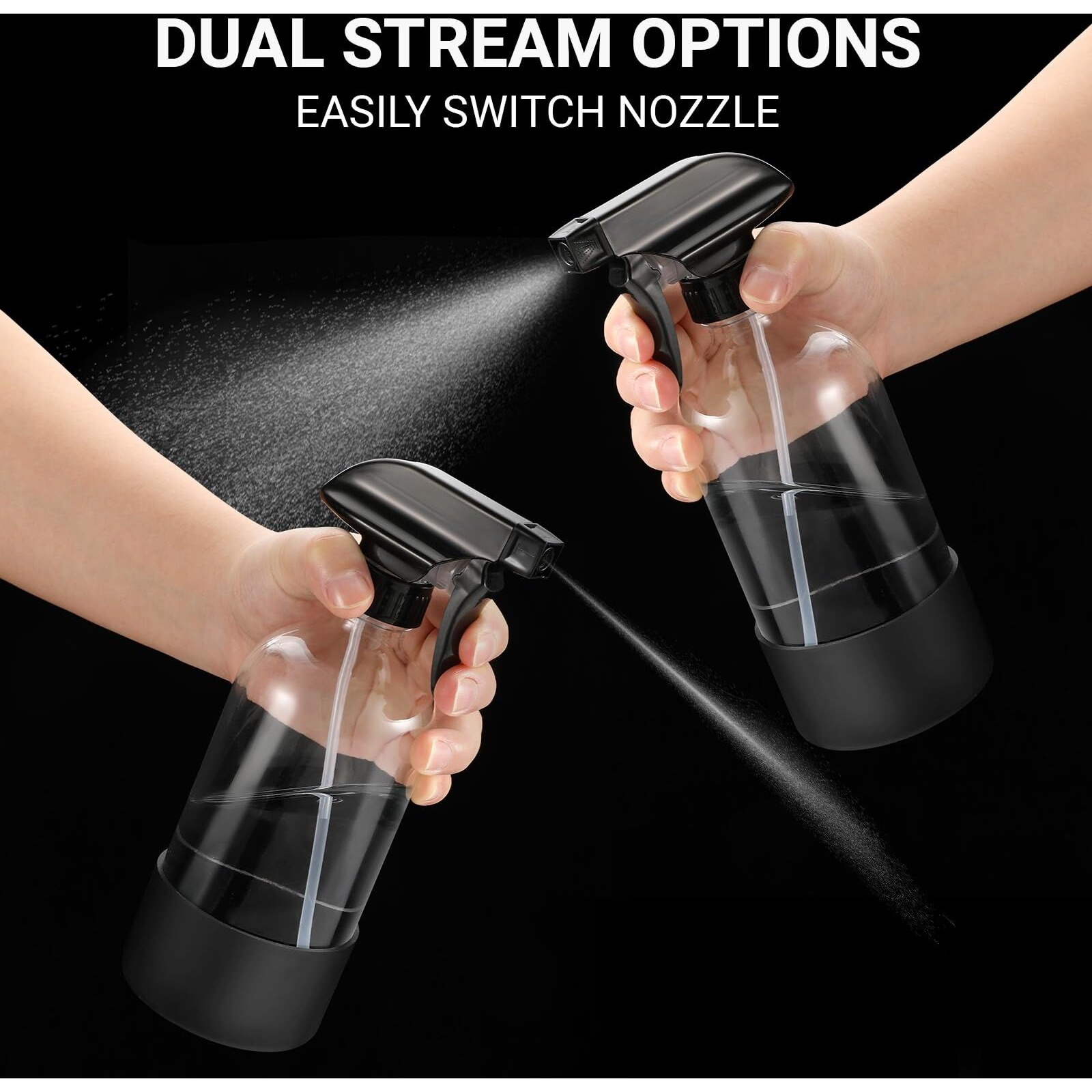 3 Pcs 16Oz Empty Glass Spray Bottle With Black Silicone Sleeve Protection - Refillable Boston Round Containers With Adjustable Nozzle For Cleaning Solutions, Essential Oils, Misting Plants, Gardening