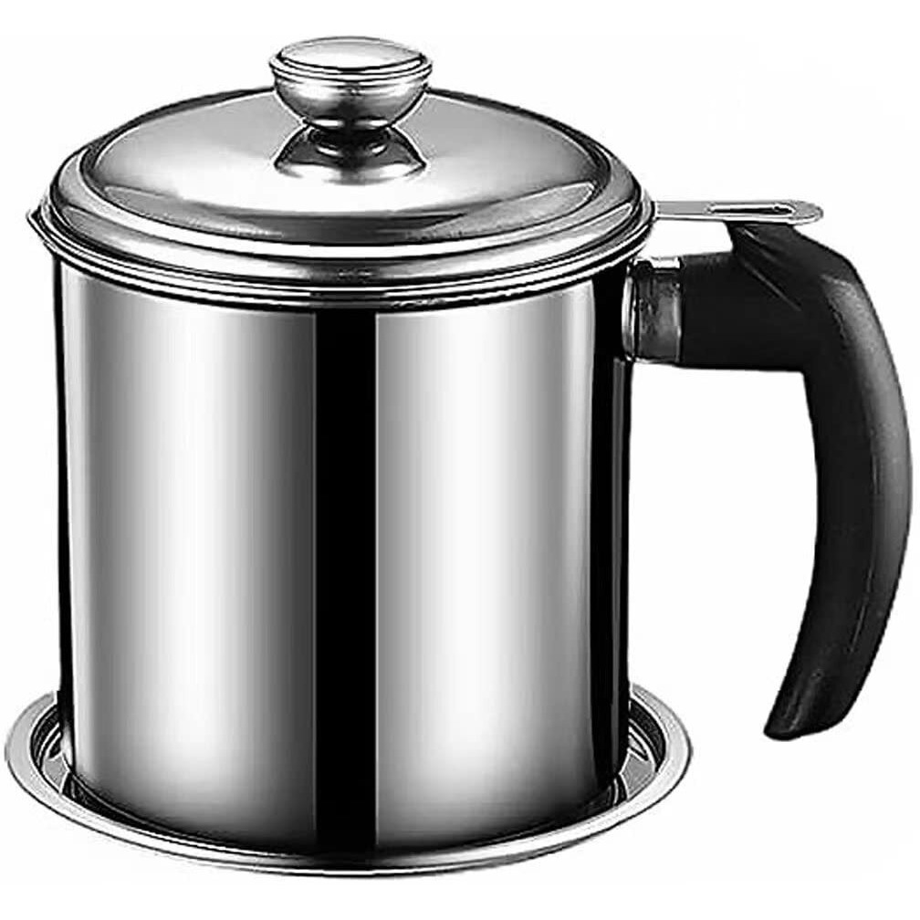 Yyjingyou Grease Container With Fine Mesh Strainer Kitchen Oil Storage Tank Pot (1.8L Stainless Steel 410 Bakelite Handle)