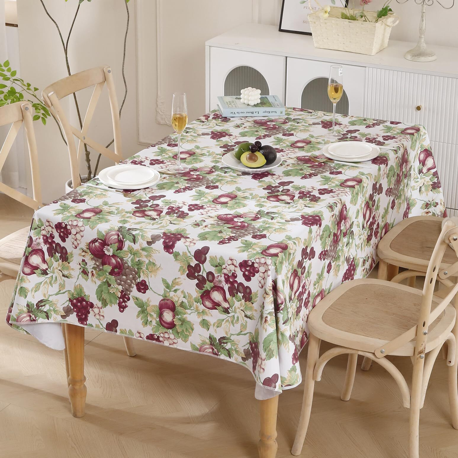 Heavy Duty Vinyl Tablecloth With Flannel Backing Waterproof Oil-Proof Plastic Table Cloth Stain-Resistant Wipeable Rectangle Or Square Table Cover For Indoor And Outdoor (Fruits, 52X70 Inch)