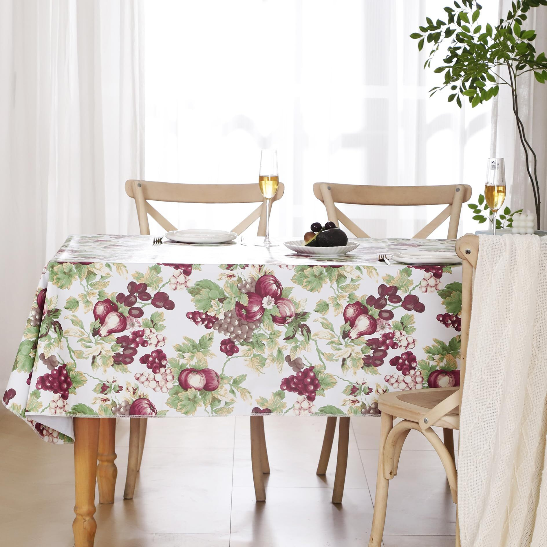 Heavy Duty Vinyl Tablecloth With Flannel Backing Waterproof Oil-Proof Plastic Table Cloth Stain-Resistant Wipeable Rectangle Or Square Table Cover For Indoor And Outdoor (Fruits, 52X70 Inch)