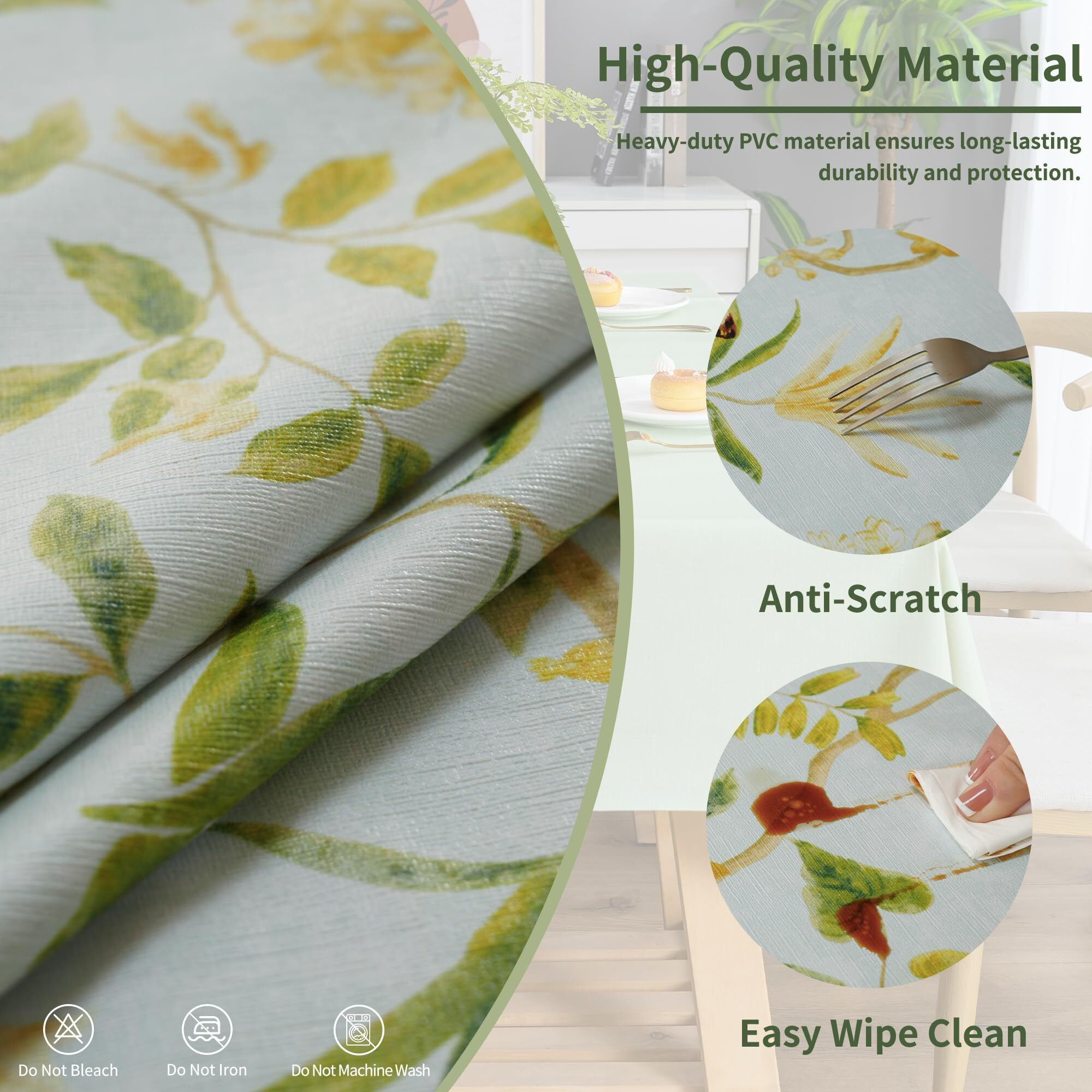 Homoheini Rectangle Table Cloth,100% Waterproof Tablecloth Oil Proof Spill Proof Vinyl Table Cloth, Wipe Clean Plastic Table Cover For Dining, Camping, Indoor And Outdoor 54"" X 102"",Leaves