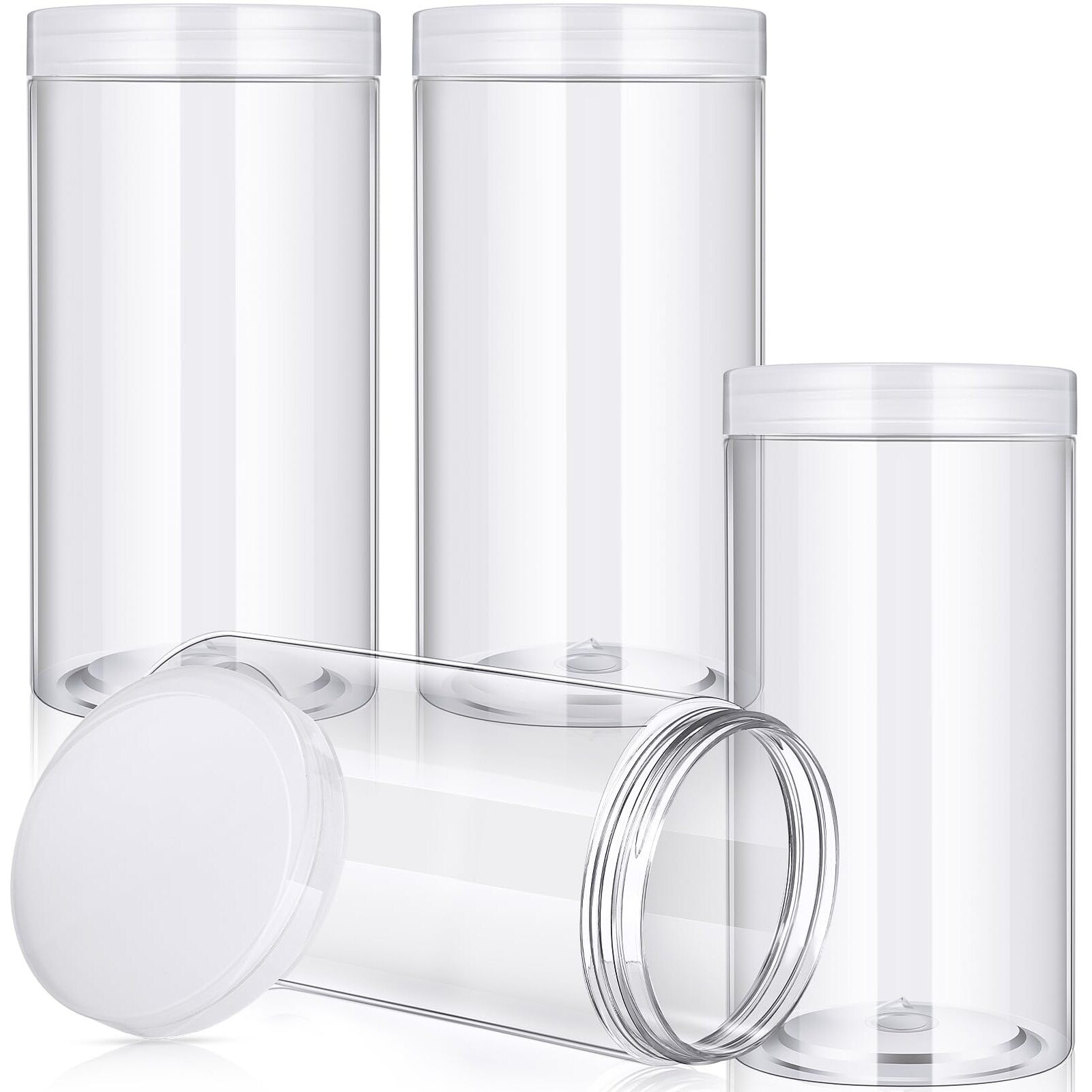 Patelai 4 Pieces Round Wide-Mouth Leak Proof Plastic Container Jars With Lids For Travel Storage Makeup Beauty Products Face Creams Oils Salves Ointments Diy Making(32 Ounce,Clear)