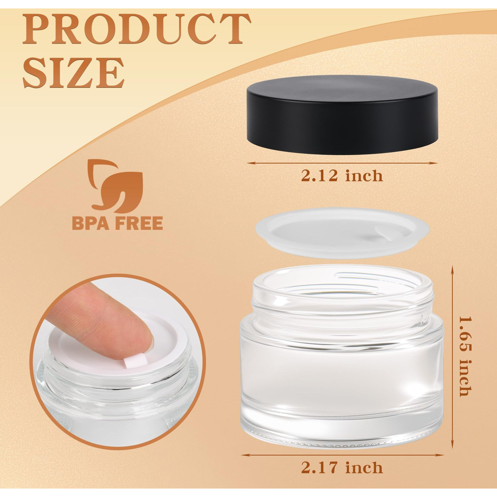 Glass Jars With Lids,Eco-Friendly Cosmetic Containers With Airtight Black Lids & Liners, Multi-Color Options For Cream, Lotion, Body Butter, Diy Skincare Travel Jars (Clear, 2Oz)
