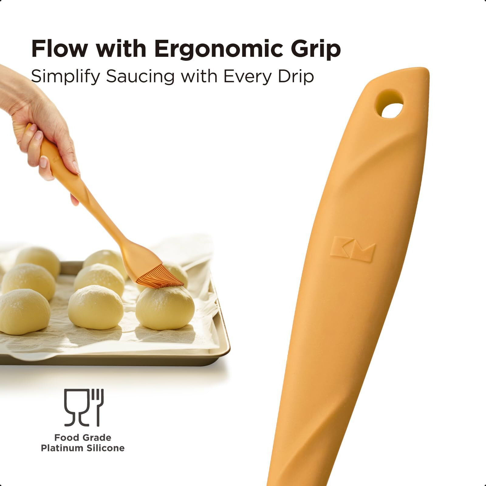 Kitchen Mama Waltzgrip Platinum Silicone Basting Pastry Brush Set Of 2 Heat-Resistant Brushes Utensils For Cooking, Baking, Grilling, Barbecue, And Spreading Oil, Butter, Egg (Yellow)