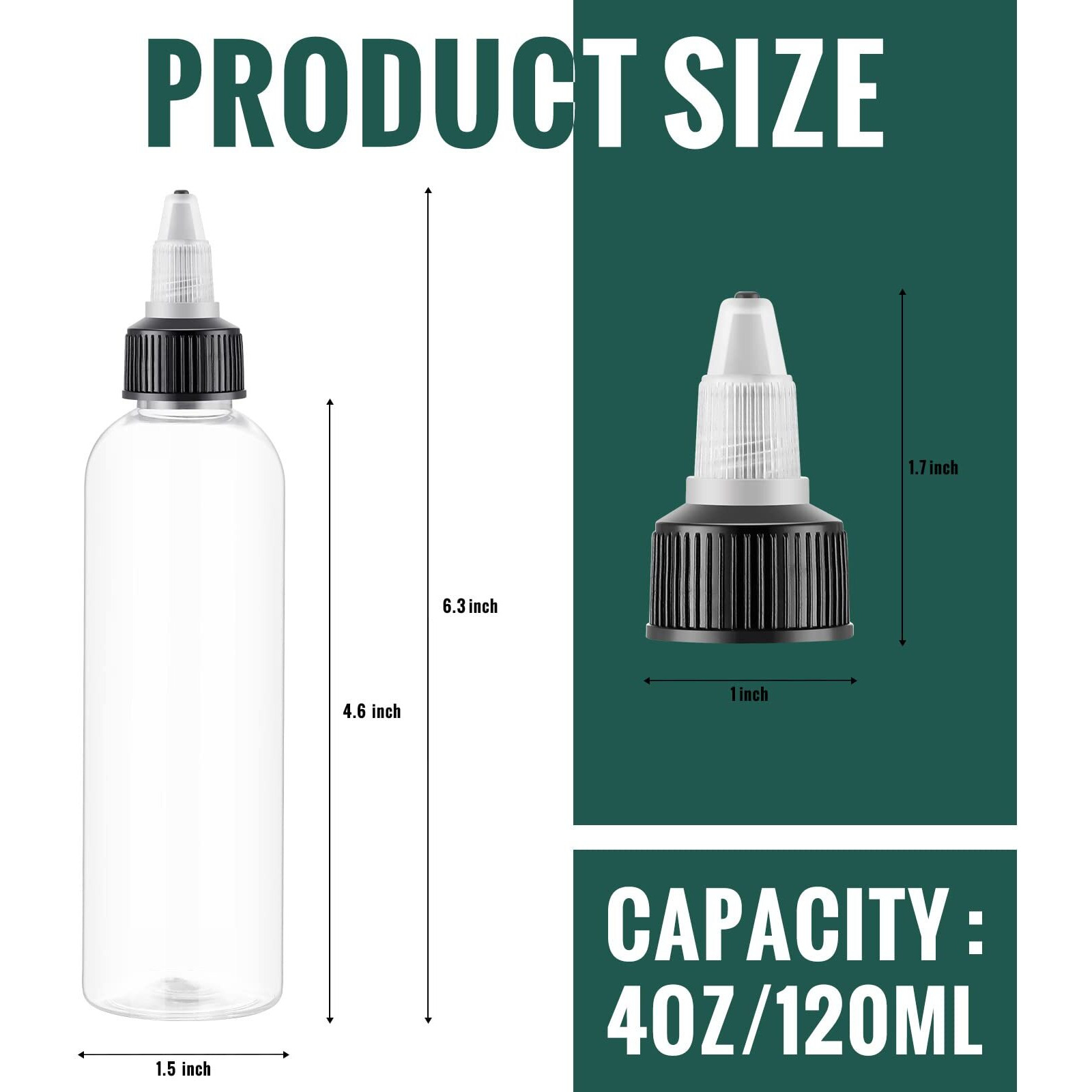 Irenare 50 Pcs 4 Oz Plastic Squeeze Bottles Bulk Boston Dispensing Empty Hair Oil Bottles With 20/410 Twist Top Cap For Essential Oils, Hair Applicator, Liquids, Condiment Dispenser