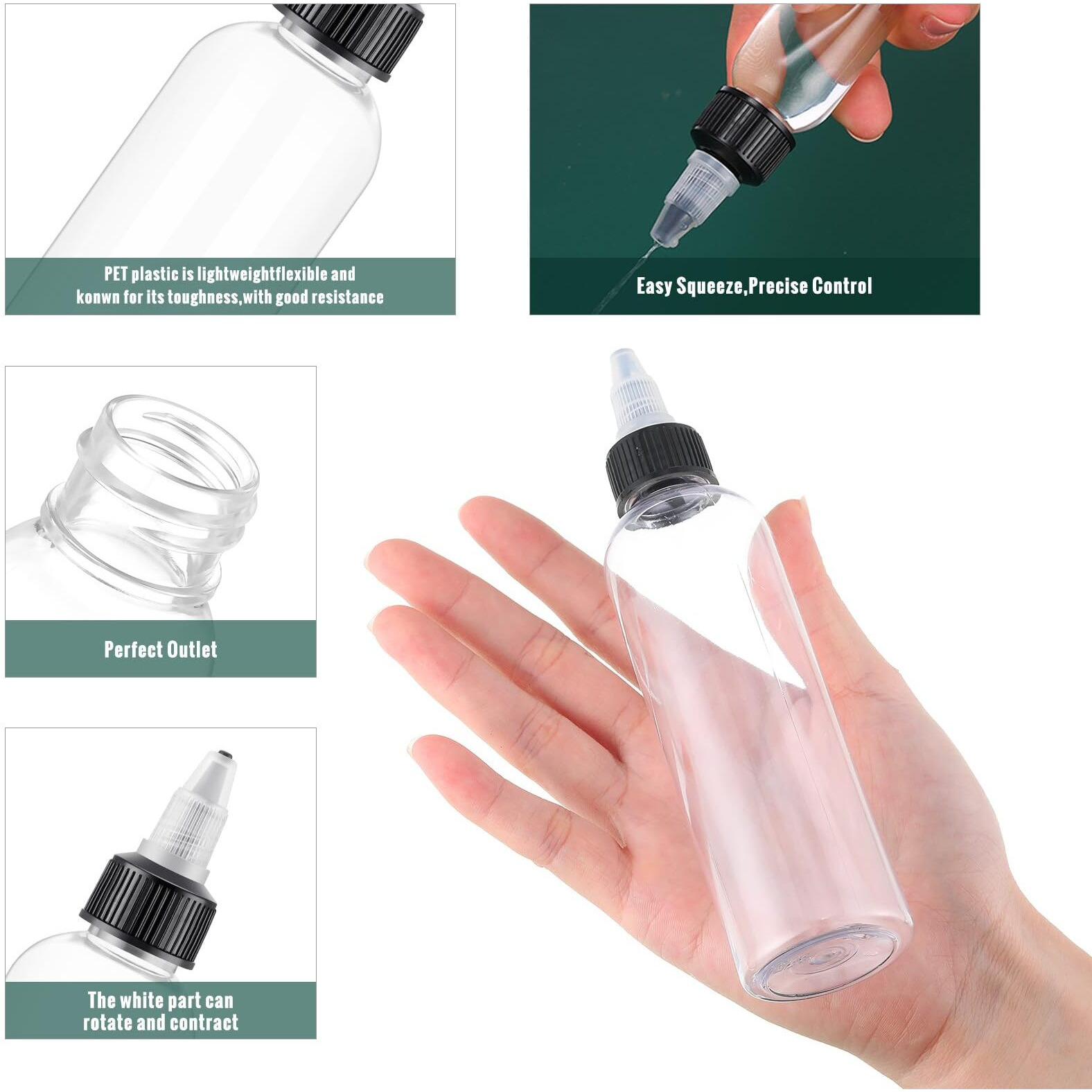 Irenare 50 Pcs 4 Oz Plastic Squeeze Bottles Bulk Boston Dispensing Empty Hair Oil Bottles With 20/410 Twist Top Cap For Essential Oils, Hair Applicator, Liquids, Condiment Dispenser