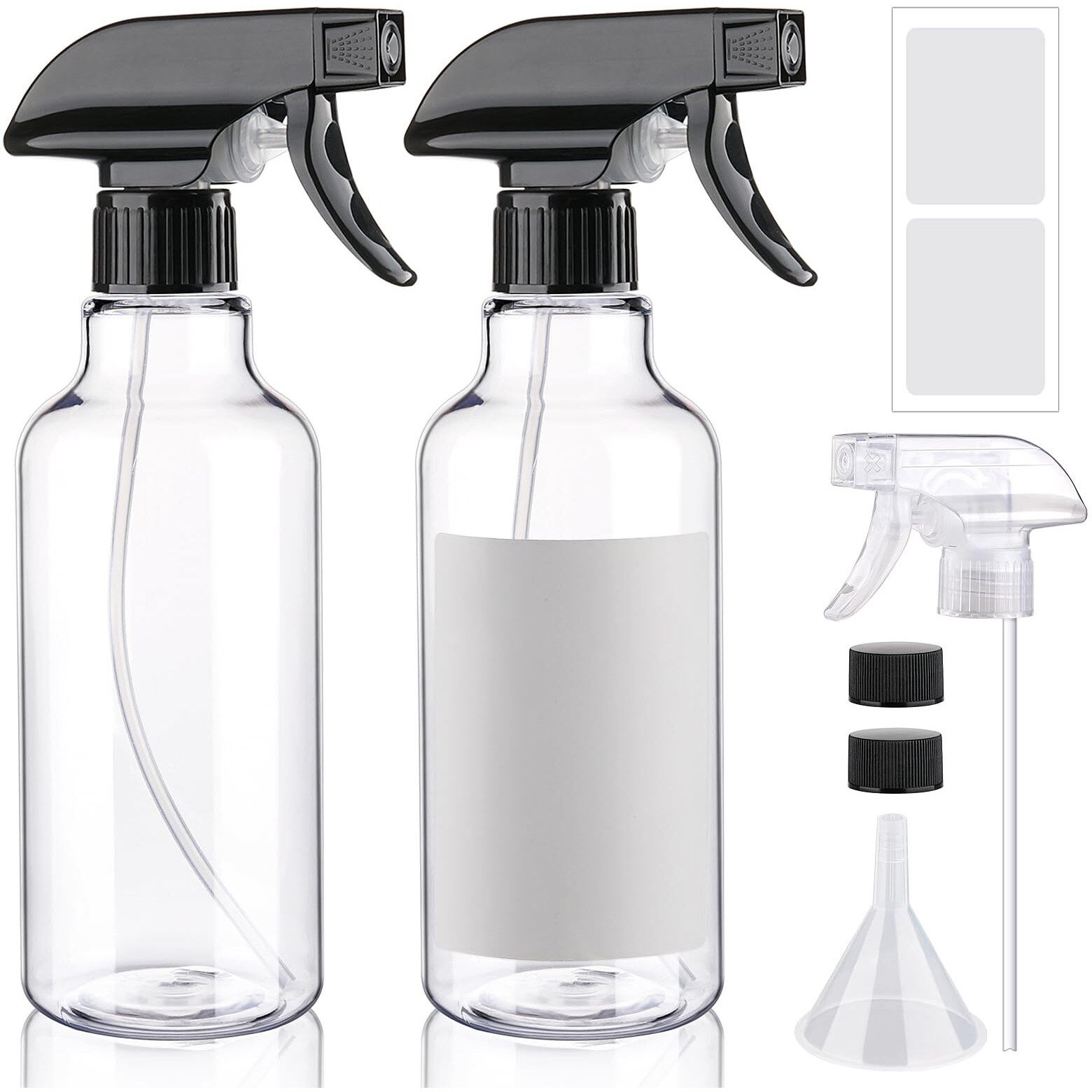 Hethyo Spray Bottles 16.9Oz Plastic Empty Spray Bottle For Hair Mist/Stream Spraying Heavy Duty Square Water Spray Bottles For Cleaning Solutions, Plants, Essential Oils 2 Pack (16.9Oz)