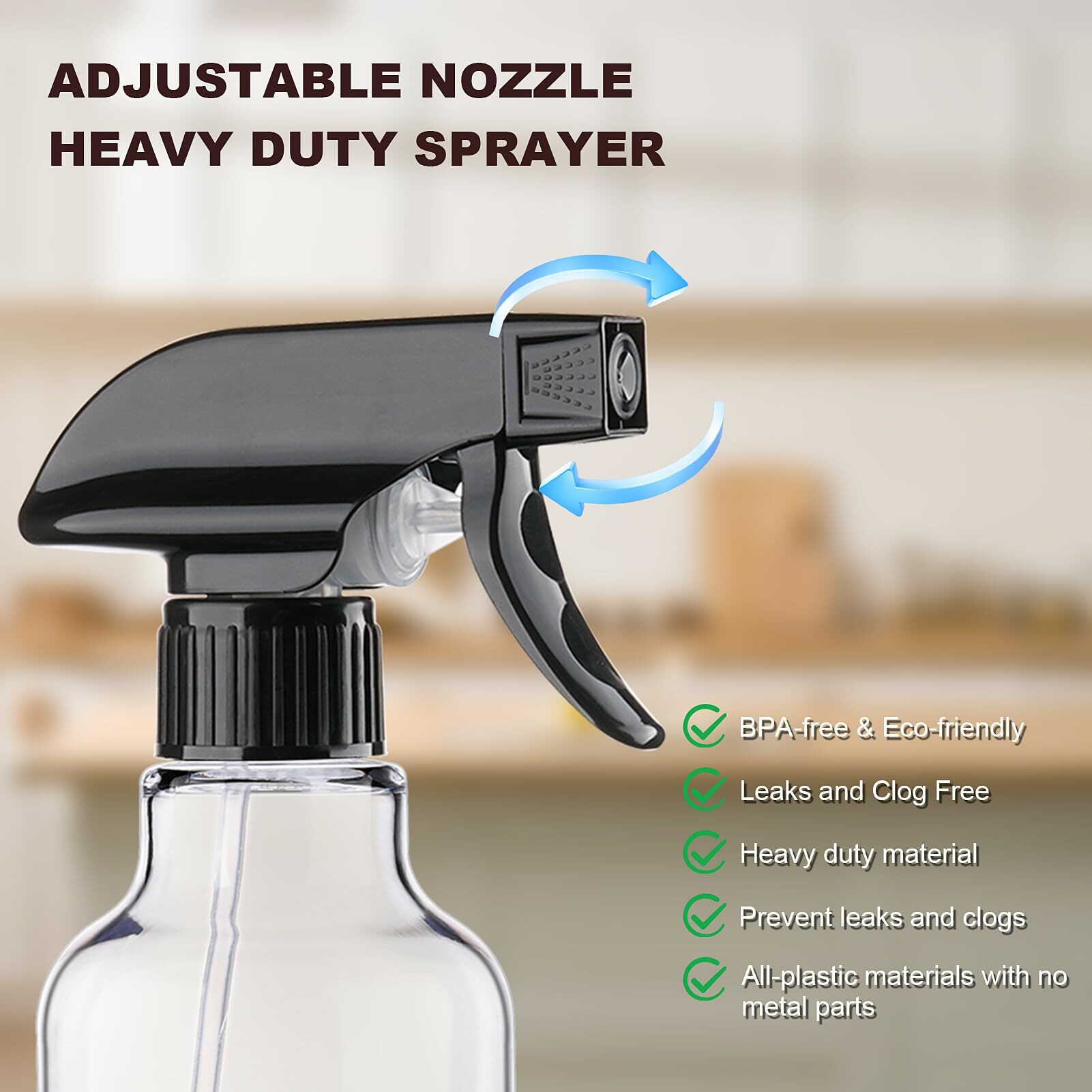 Hethyo Spray Bottles 16.9Oz Plastic Empty Spray Bottle For Hair Mist/Stream Spraying Heavy Duty Square Water Spray Bottles For Cleaning Solutions, Plants, Essential Oils 2 Pack (16.9Oz)