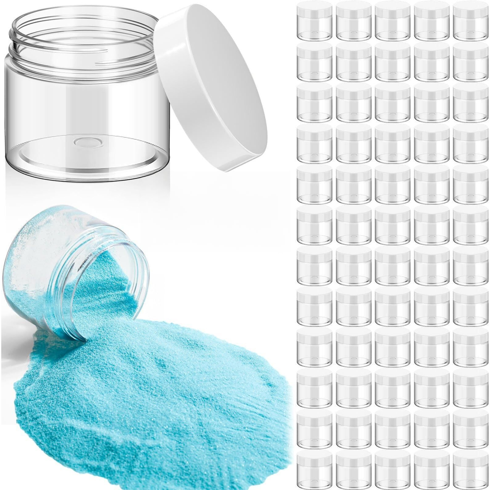 Patelai 60 Pcs 2 Oz Plastic Container Jars With Lids Round Clear Travel Cosmetic Container Jars For Toiletries, Lotion, Cream, Ointments, Makeup, Rhinestone, Samples, Kitchen Storage
