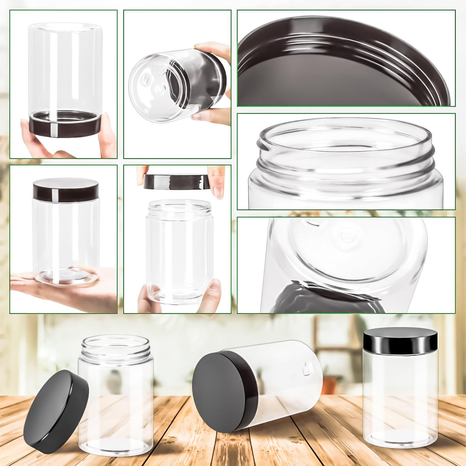 Motbach 6 Pack 10Oz Plastic Jars Round Clear Containers With Lids, 300Ml Empty Small Cosmetic Jars Makeup Containers, 10Ounce Slime Jar Travel Cosmetic Container For Makeup Lotion Cream Travel Storage