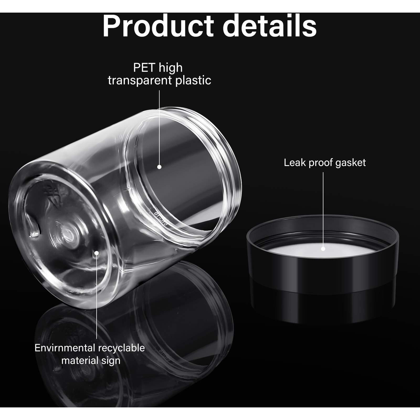 Satinior 100 Pcs Plastic Jars With Lids Small Containers Lids Wide Mouth Small Plastic Containers For Lotion Cream Rhinestones Body Butters Travel Storage(10 Oz,Clear With Black Lid)