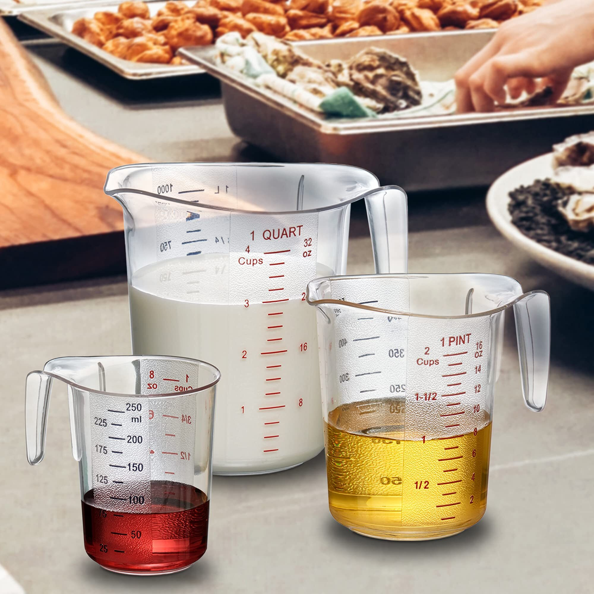 Amazing Abby - Melissa - Unbreakable Plastic Measuring Cups (3-Piece Set), Food-Grade Measuring Jugs, 1/2/4-Cup Capacity, Stackable And Dishwasher-Safe, Great For Oil, Vinegar, Flour, More