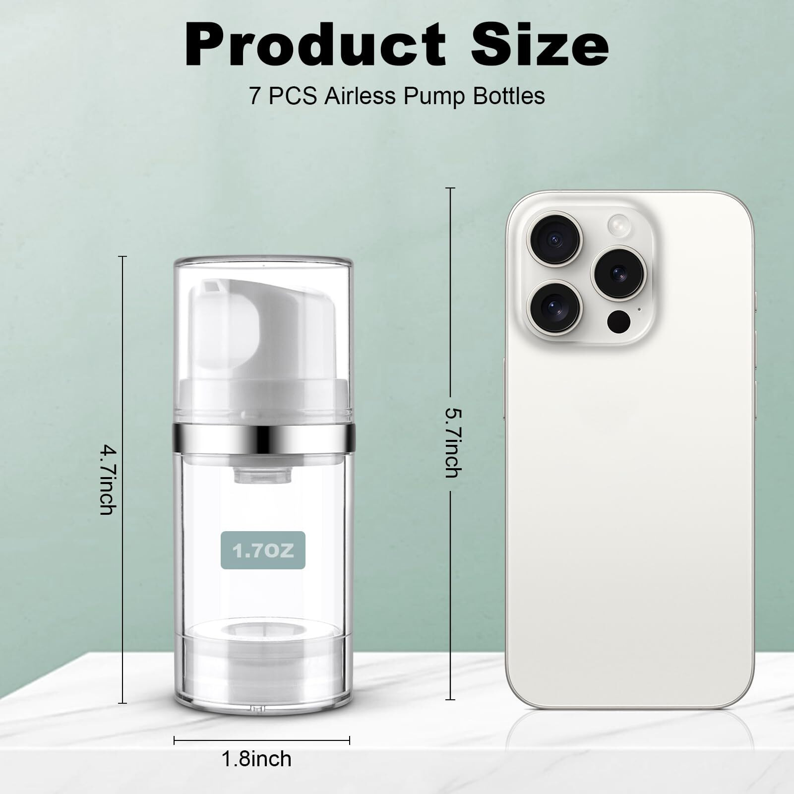 Decorniqu 7 Pack Airless Pump Jar 1.7Oz/50Ml Airless Pump Bottles Empty Moisturizer Pump Dispenser Travel Pump Bottles For Lotion Toiletries Shampoo Cream With Labels(Clear)