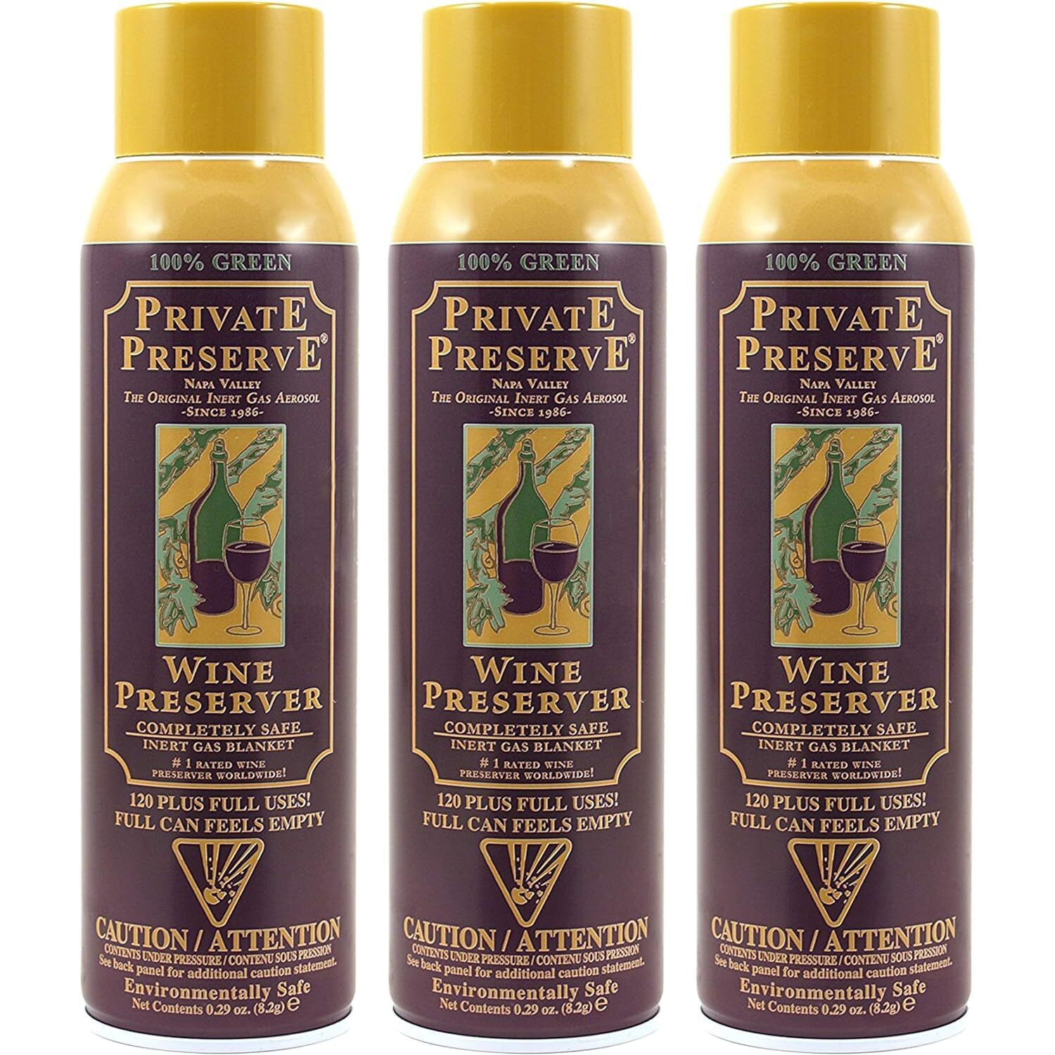 Private Preserve Wine Preservation System | 100% Green Gas Based | Suitable For All Wine, Port, Sake, Cognac, Whiskey, Fine Oil & Vinegar (Pack Of 3)