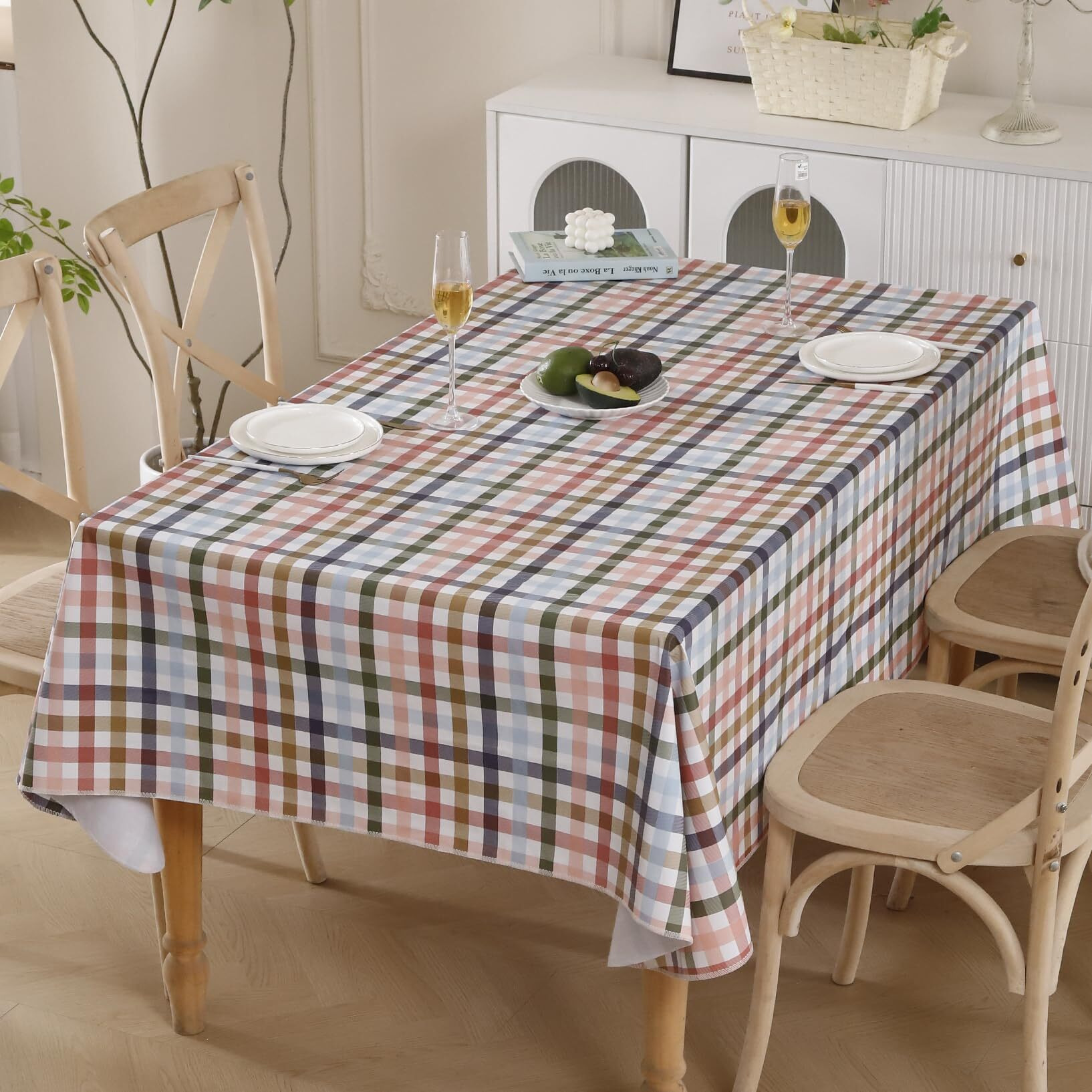 Heavy Duty Vinyl Tablecloth With Flannel Backing Waterproof Oil-Proof Plastic Table Cloth Stain-Resistant Wipeable Rectangle Or Square Table Cover For Indoor And Outdoor (Color Checkered,52X70 Inch)