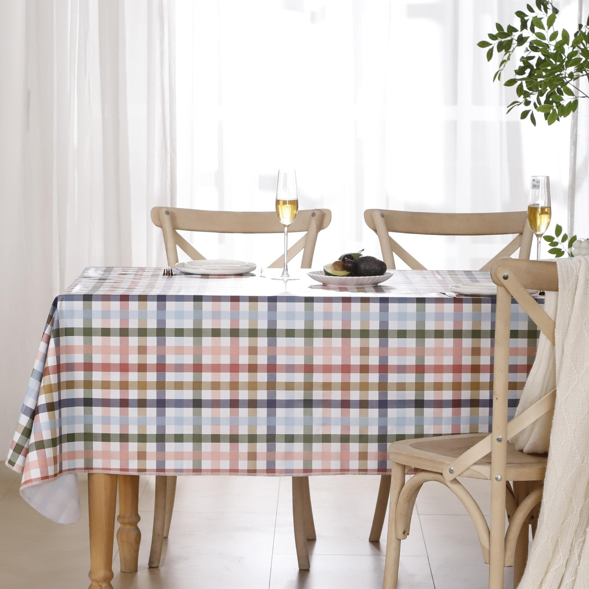 Heavy Duty Vinyl Tablecloth With Flannel Backing Waterproof Oil-Proof Plastic Table Cloth Stain-Resistant Wipeable Rectangle Or Square Table Cover For Indoor And Outdoor (Color Checkered,52X70 Inch)
