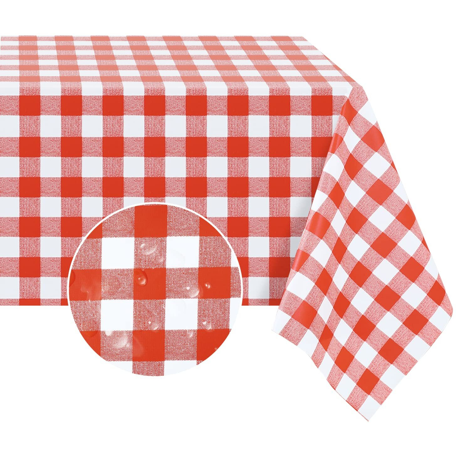 Romanstile Rectangle Vinyl Pvc Tablecloth, 100% Waterproof Buffalo Plaid Plastic Table Cloth, Oil Proof Heavy Duty Wipeable Table Covers For Dining/Camping/Picnic/Outdoor - 60 X 102, Red And White