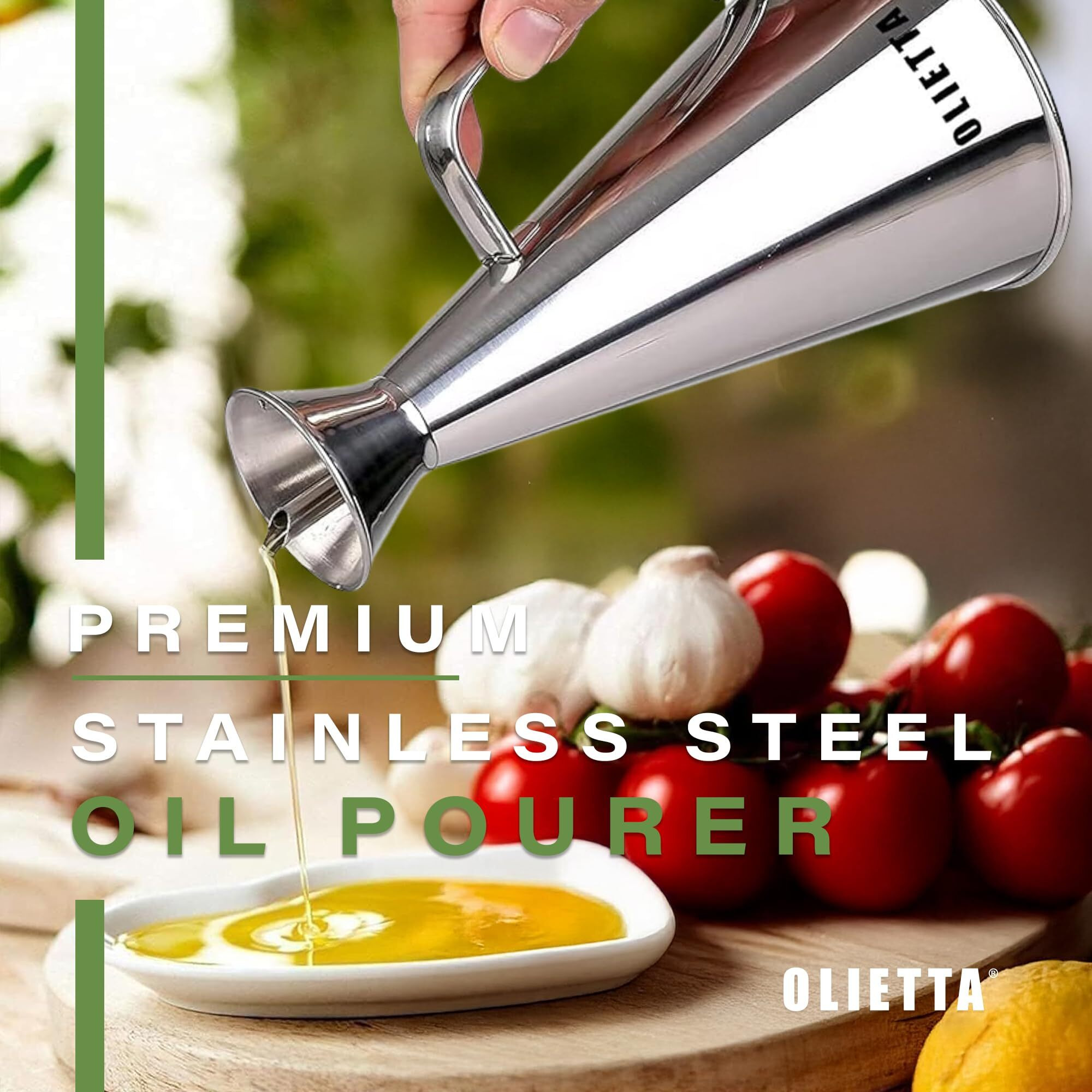 Olietta Olive Oil Dispenser Bottle Stainless Steel Non Drip Leak Proof No Mess Vinegar Pourer & Kitchen Drizzler 8.5 Oz 250Ml 0.25 Litre Great For Pouring & Drizzling Easy To Clean & Leakproof