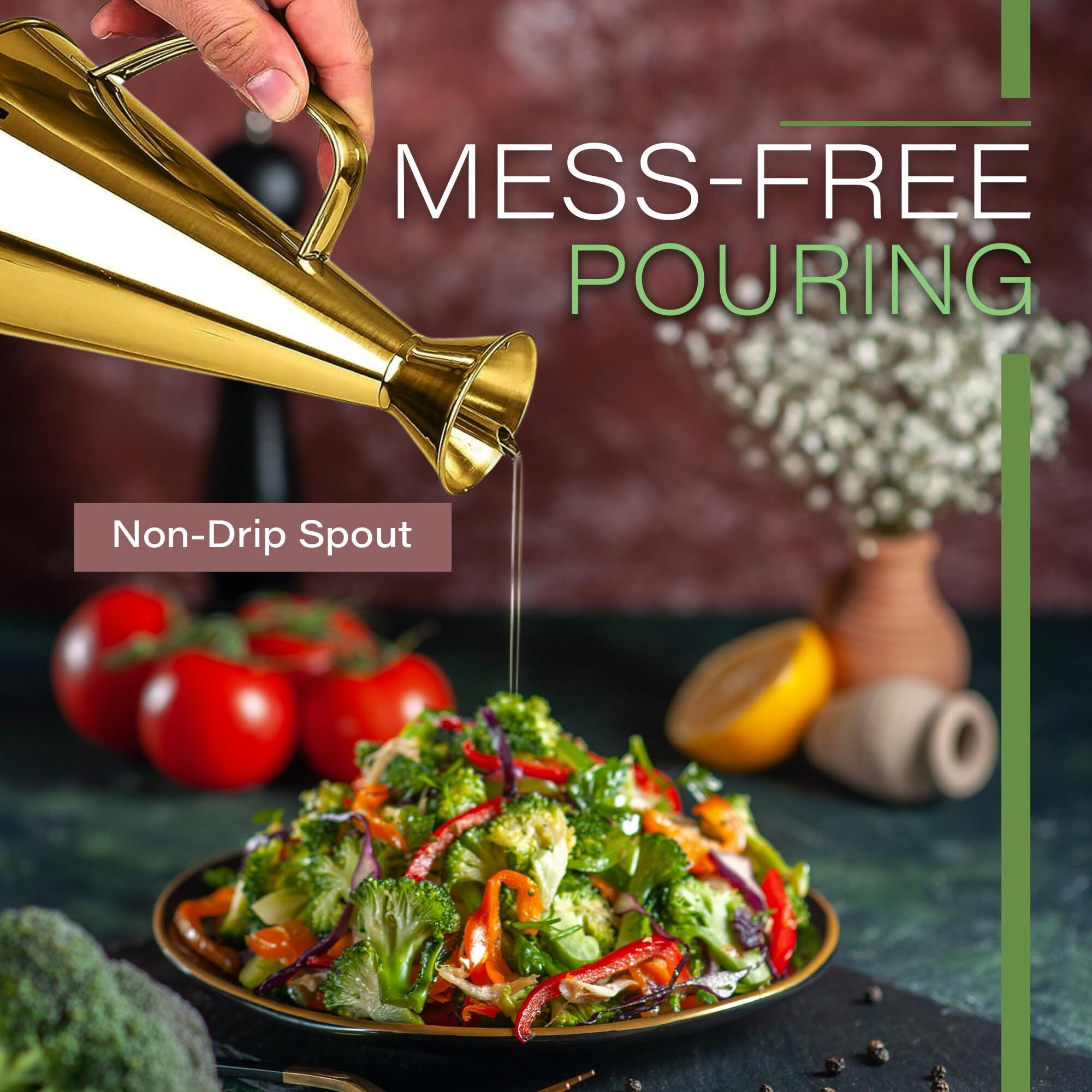 Olietta Olive Oil Dispenser Bottle Stainless Steel Non Drip Leak Proof No Mess Vinegar Pourer & Kitchen Drizzler 8.5 Oz 250Ml 0.25 Litre Great For Pouring & Drizzling Easy To Clean & Leakproof
