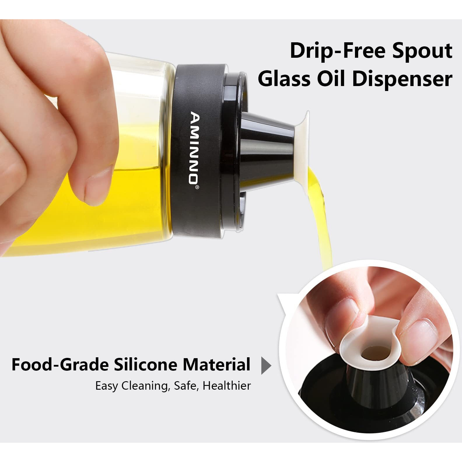 Aminno 5.5Oz Oil And Vinegar Cruets 2 Pack, Glass Oil Dispenser Bottles For Cooking, Leakproof And Drip Free Spouts