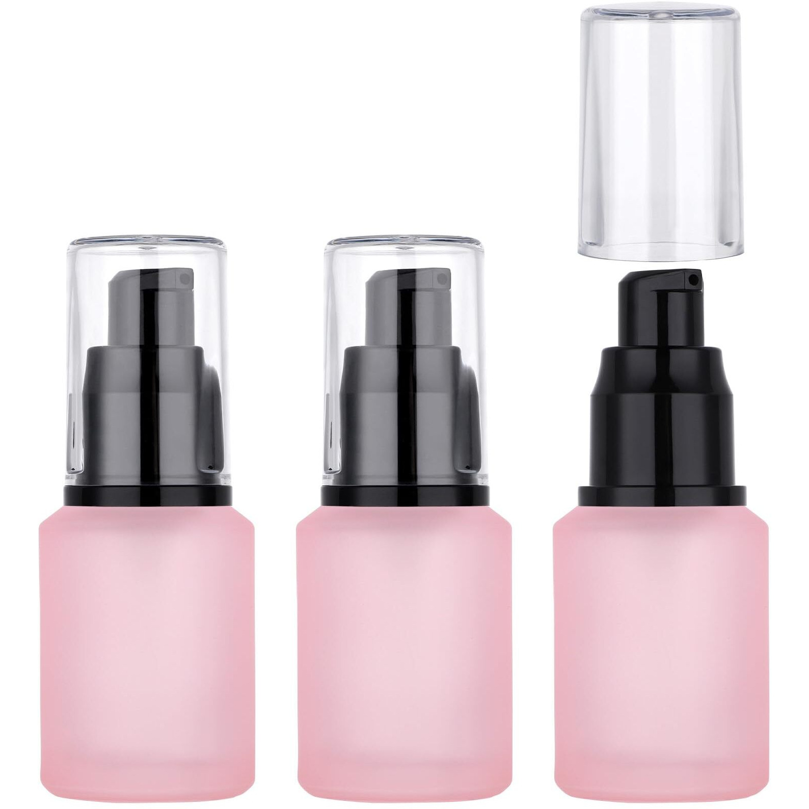 Segbeauty 1Oz Frosted Glass Travel Bottles For Toiletries, Pack Of 3 Refillable Travel Lotion Bottle, Pink Makeup Pump Dispenser Cream Lotion Containers, 30Ml Leak Proof Cosmetic Bottles For Women