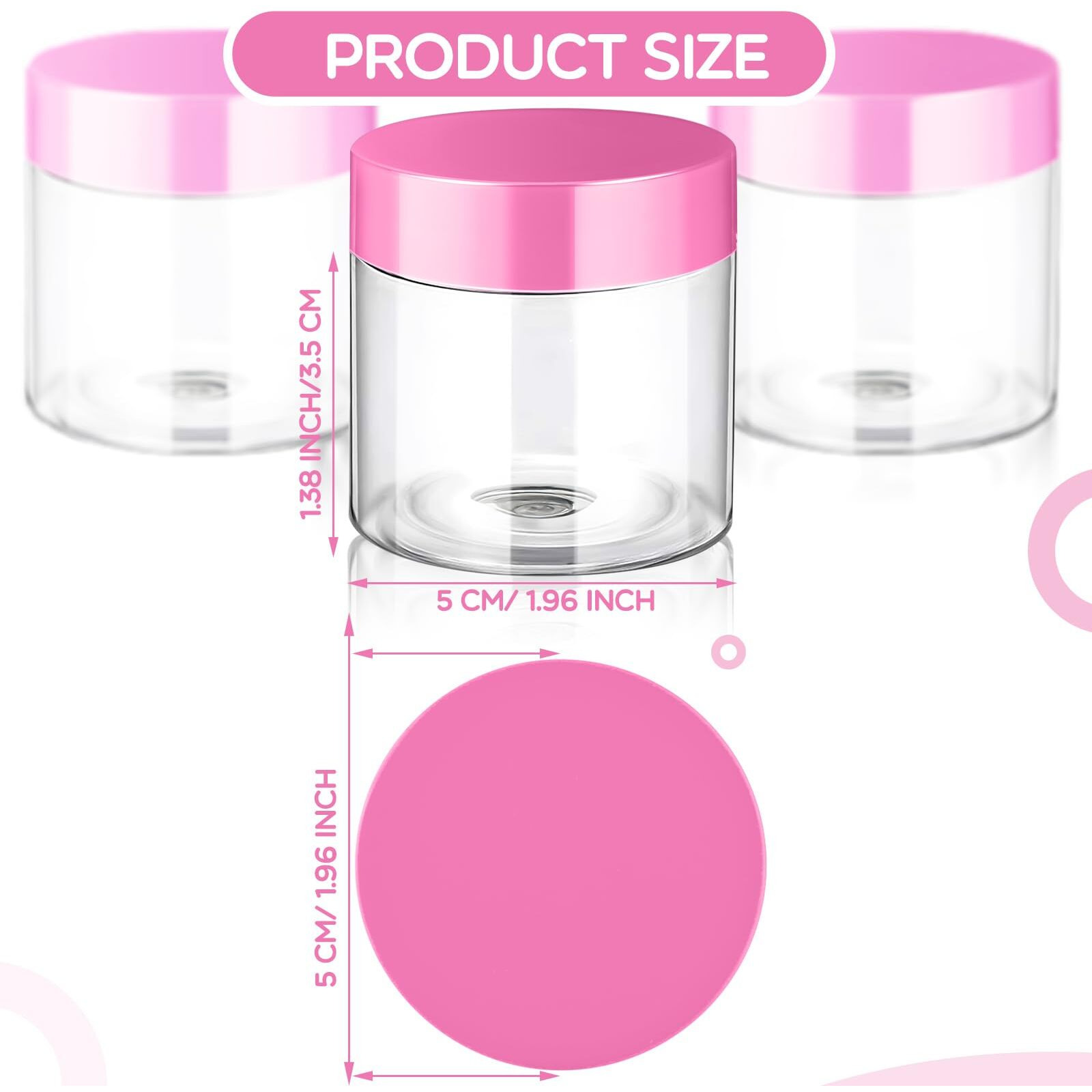 Satinior 100 Pcs Plastic Jars With Lids Small Containers Lids Wide Mouth Small Plastic Containers For Lotion Cream Rhinestones Body Butters Travel Storage(2 Oz,Clear With Pink Lid)