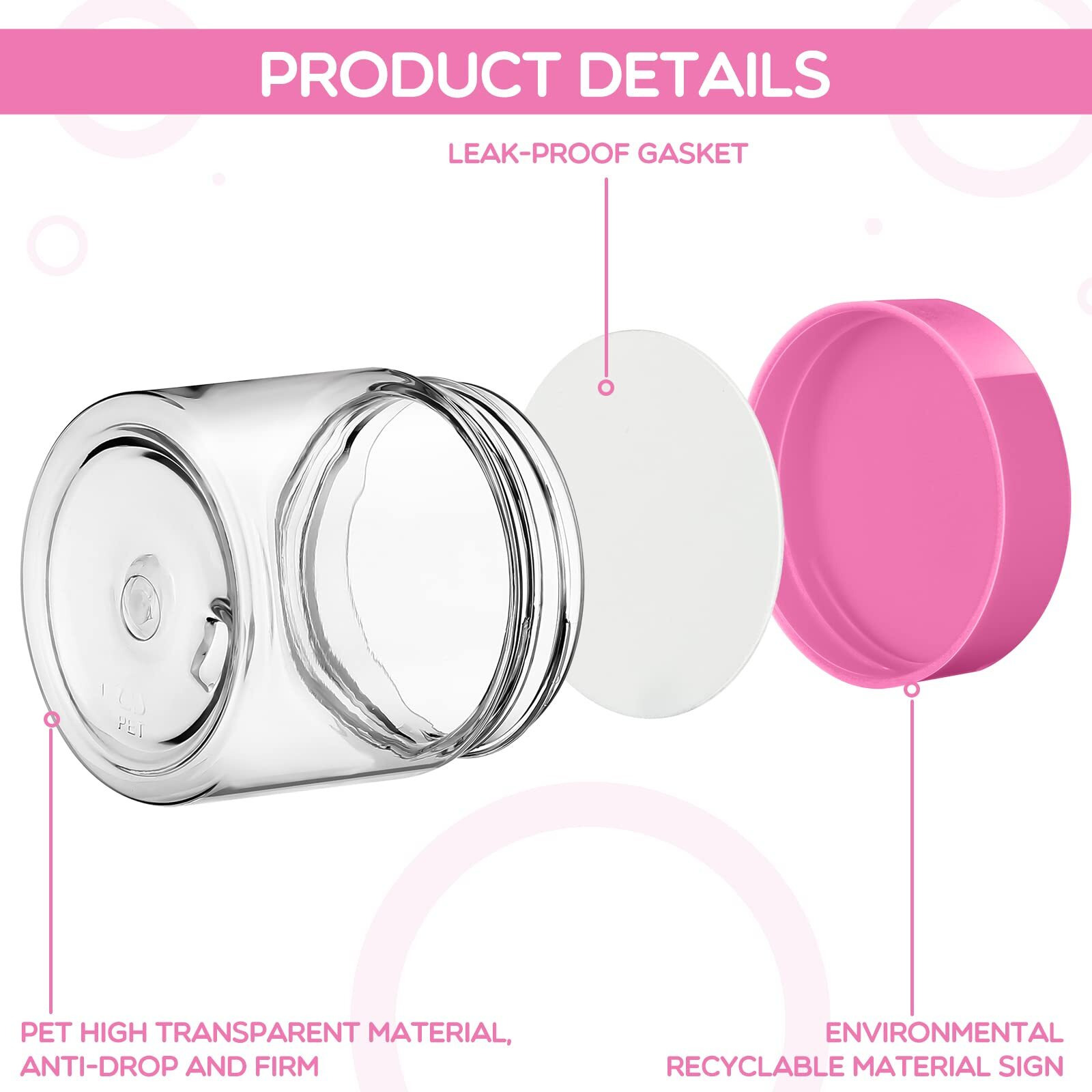 Satinior 100 Pcs Plastic Jars With Lids Small Containers Lids Wide Mouth Small Plastic Containers For Lotion Cream Rhinestones Body Butters Travel Storage(2 Oz,Clear With Pink Lid)