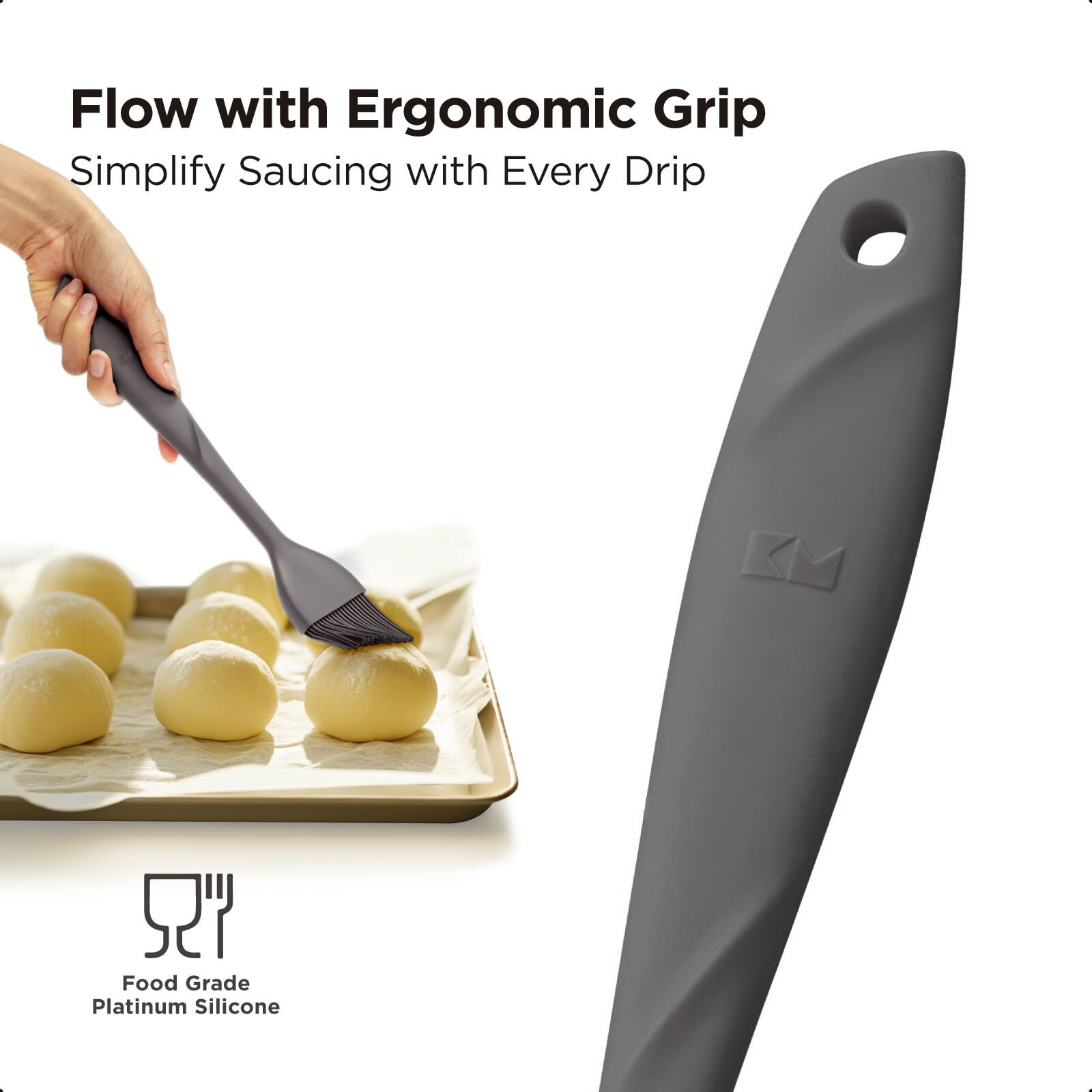 Kitchen Mama Waltzgrip Platinum Silicone Basting Pastry Brush Set Of 2 Heat-Resistant Brushes For Cooking, Baking, Grilling, And Spreading Oil Or Butter - Dishwasher-Safe (Metal Gray)