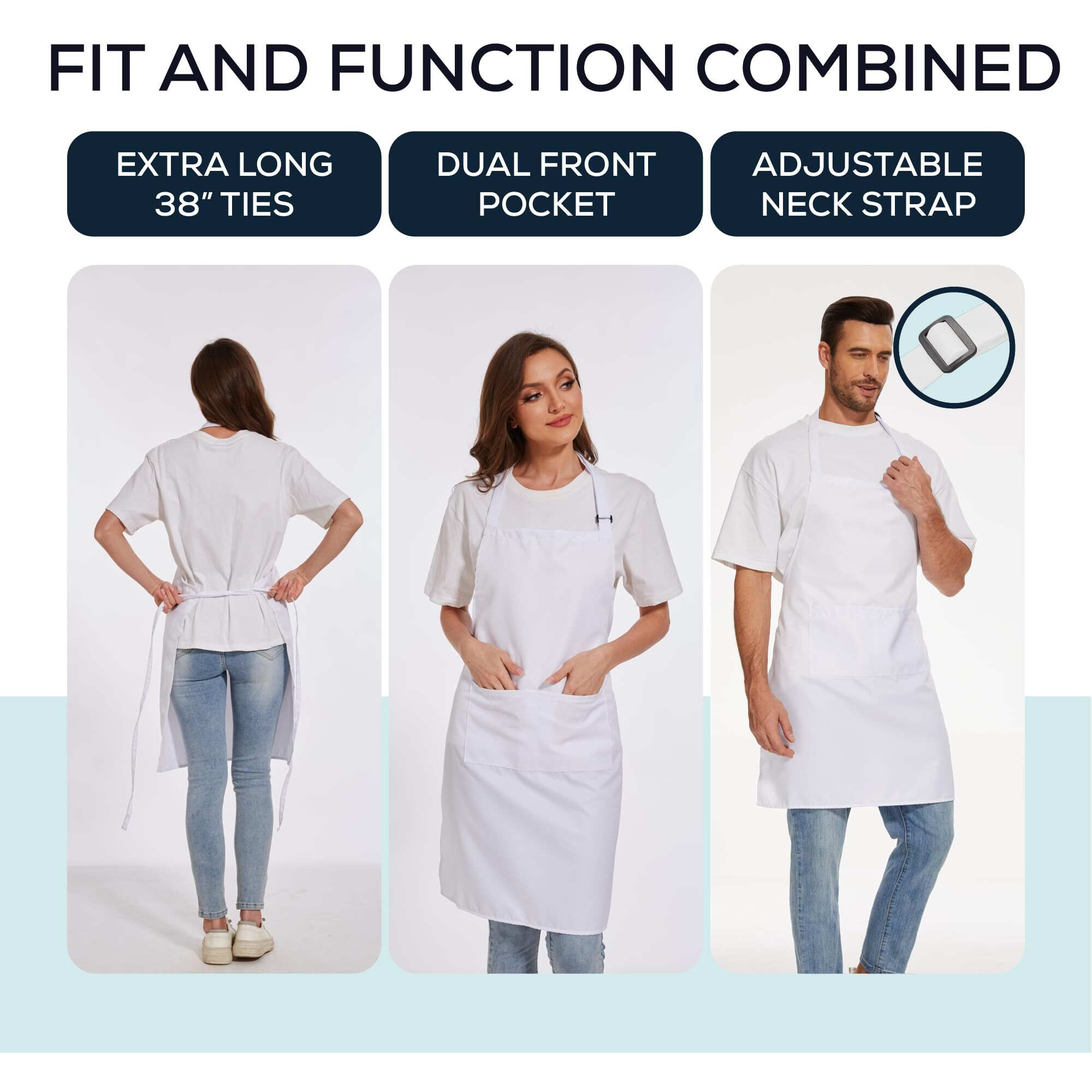 Will Well Kitchen Apron For Men And Women - 33"" X 27"" Oil-And-Water-Resistant With Adjustable Neck Strap And 38"" Waist Ties For A Snug Fit, Lightweight With 2 Front Pockets - 6-Pack, Green