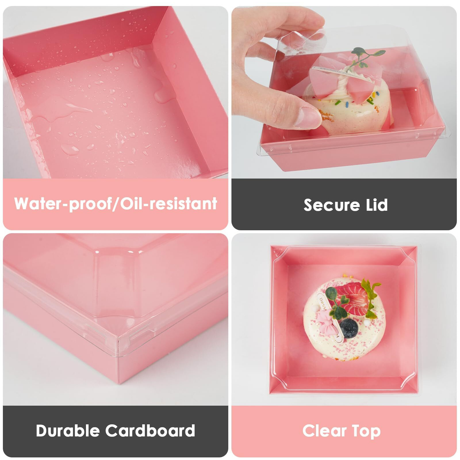 Kosotody 50 Pack Charcuterie Boxes With Clear Lids, 4 Inches Pink Oil-Proof Kraft Paper Food Containers Bakery Boxes For Sandwich, Cookies, Hot Cocoa, Cupcakes And Strawberries
