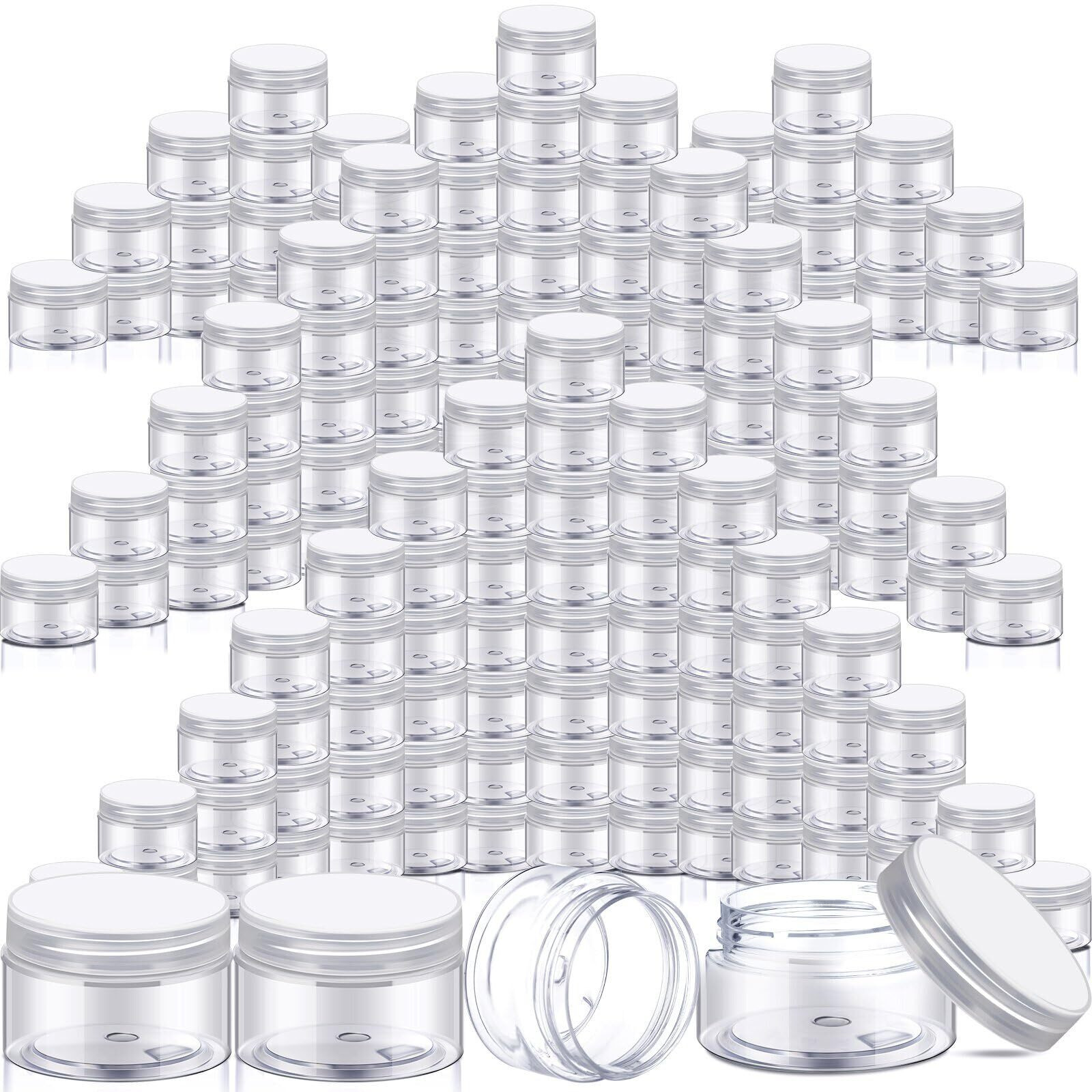 Satinior 100 Pcs Plastic Jars With Lids Small Containers Lids Wide Mouth Small Plastic Containers For Lotion Cream Rhinestones Body Butters Travel Storage(8 Oz,Clear With Clear Lid)
