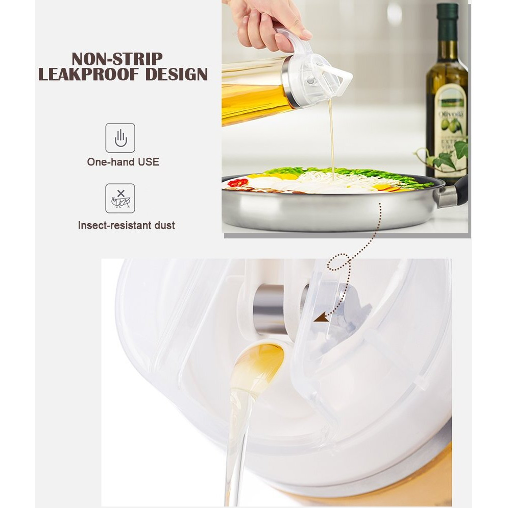 Marbrasse Oil Dispenser For Kitchen,20 Oz /600Ml Leakproof Glass Oil Bottle With Auto Flip Cap,Olive Oil Container For Kitchen Cooking (White)