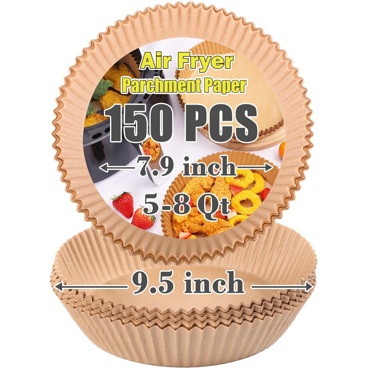Goaus Air Fryer 150 Pcs Round Paper Liners Disposable Large For 5 To 8 Qt Basket, 7.9 Inch Unbleached Non-Stick Oil-Proof Parchment Paper