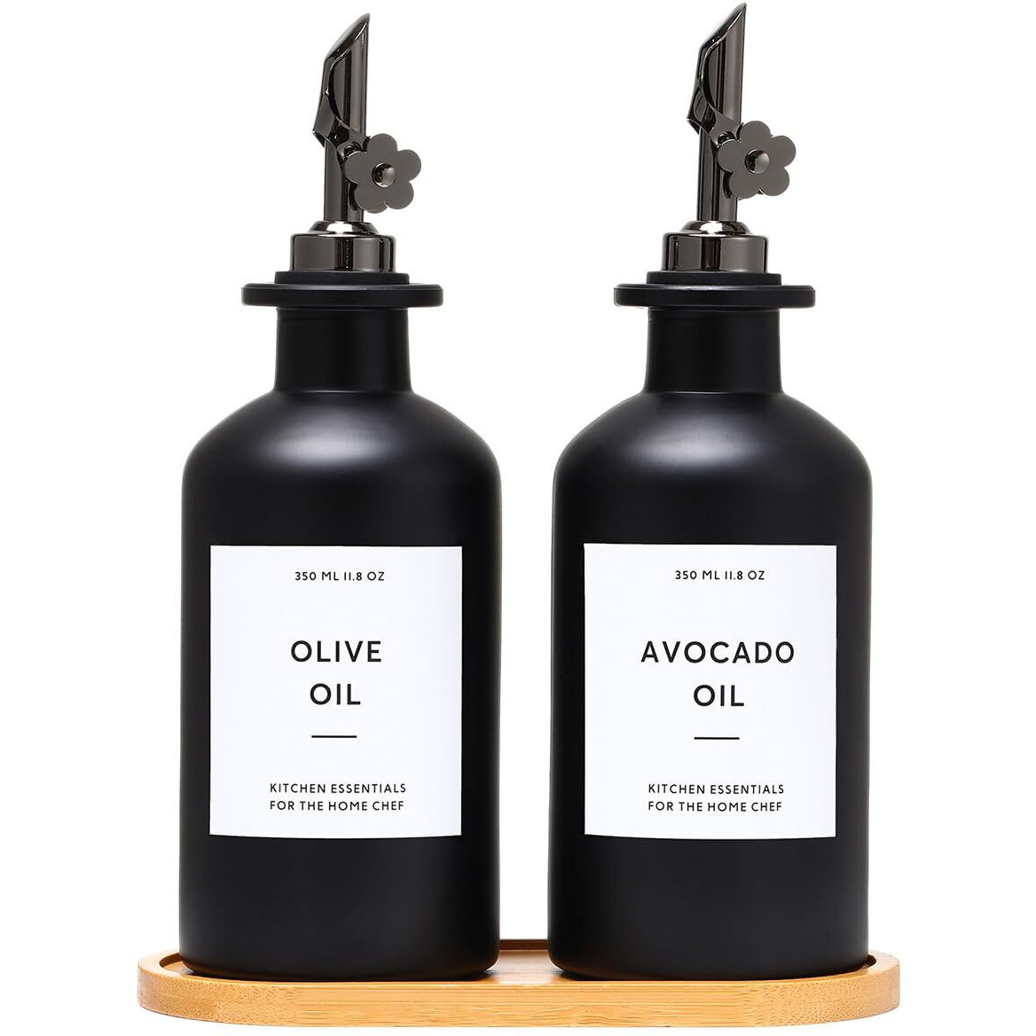 Homcdaly Olive Oil Dispenser For Kitchen, 11.8Oz Glass Kitchen Dispenser Bottle, Black Oil&Vinegar Cruet Set, Leakproof Olive Oil Bottles | Set Of 2 (11.8Oz - Black)