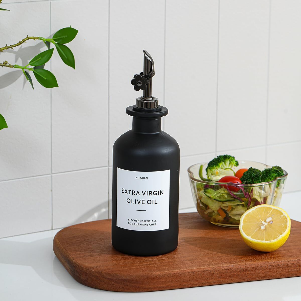 Homcdaly Olive Oil Dispenser For Kitchen, 11.8Oz Glass Kitchen Dispenser Bottle, Black Oil&Vinegar Cruet Set, Leakproof Olive Oil Bottles | Set Of 2 (11.8Oz - Black)