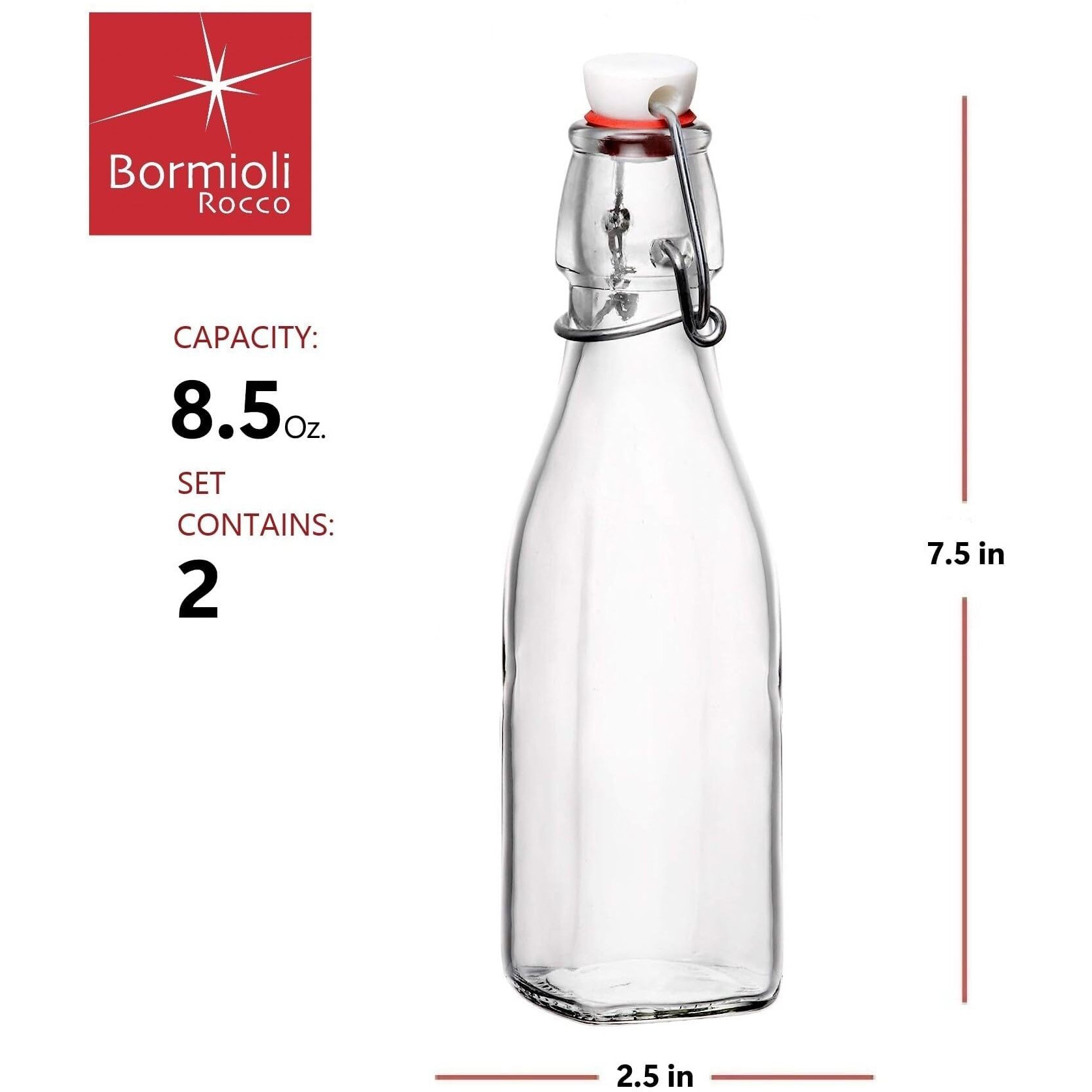 Bormioli Rocco Swing Top Glass Bottle (Set Of 2) - 8.5 Oz Kitchen Containers With Airtight Seal, Ideal For Homemade Dressings, Syrups, Infused Oils, Small-Batch Beverages - Glassware For Kitchen