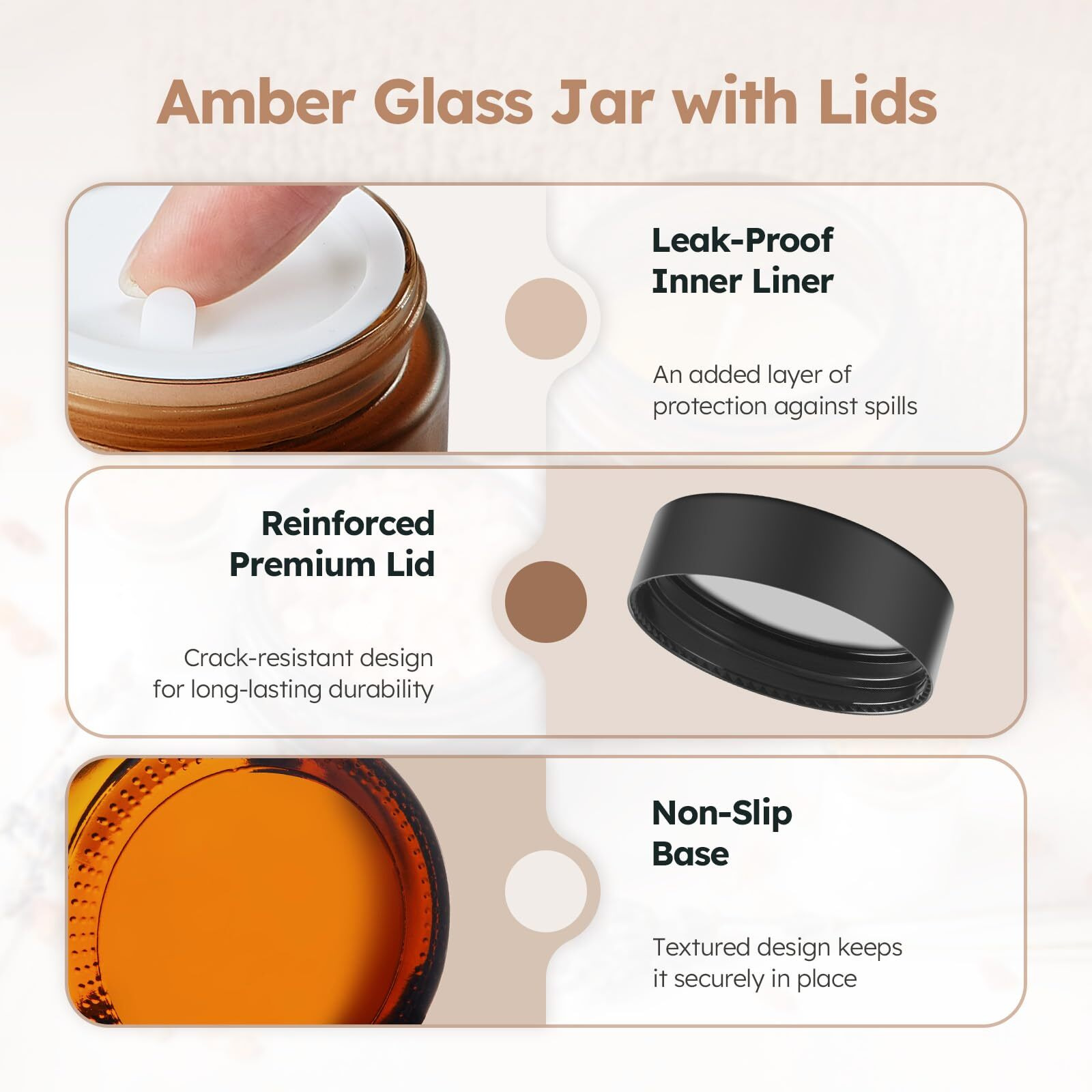 2 Oz Glass Jars With Lids, 36 Pack Amber Small Glass Jars With Black Lids Leakproof Round Airtight Empty Cosmetic Travel Containers With Inner Liners For Lotions Powders And Candle Making