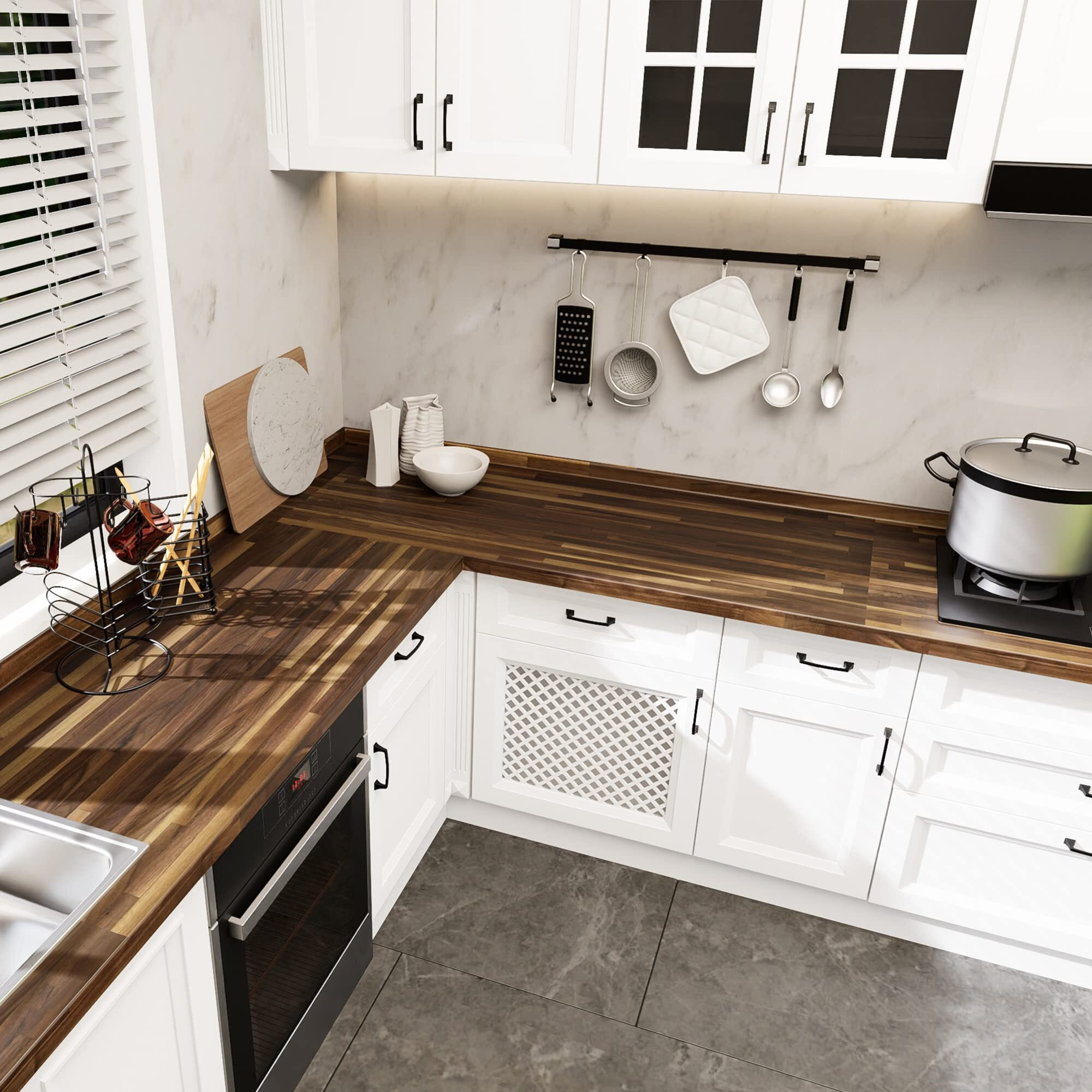 Consdan Butcher Block Counter Top, Walnut Solid Hardwood Countertop, Wood Slabs For Kitchen, Reversible, Both Side Polished, Prefinished With Food-Safe Oil, 1.5"" Thickness, 96"&quotX25""