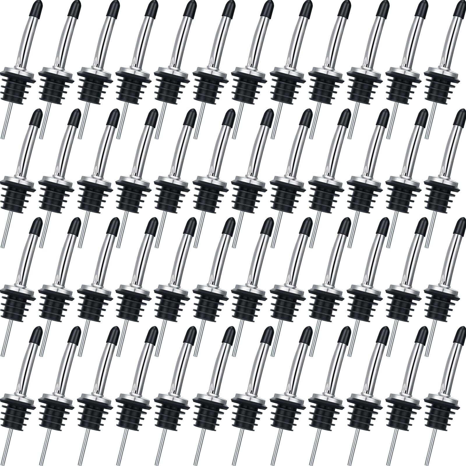 48 Pcs Stainless Steel Bottle Pourers Tapered Liquor Pourers With Rubber Dust Caps Tapered Spouts Set Bar Supplies Vinegar Bottle Dispenser Wine Liquor Spout For Oil Beer Drink Water