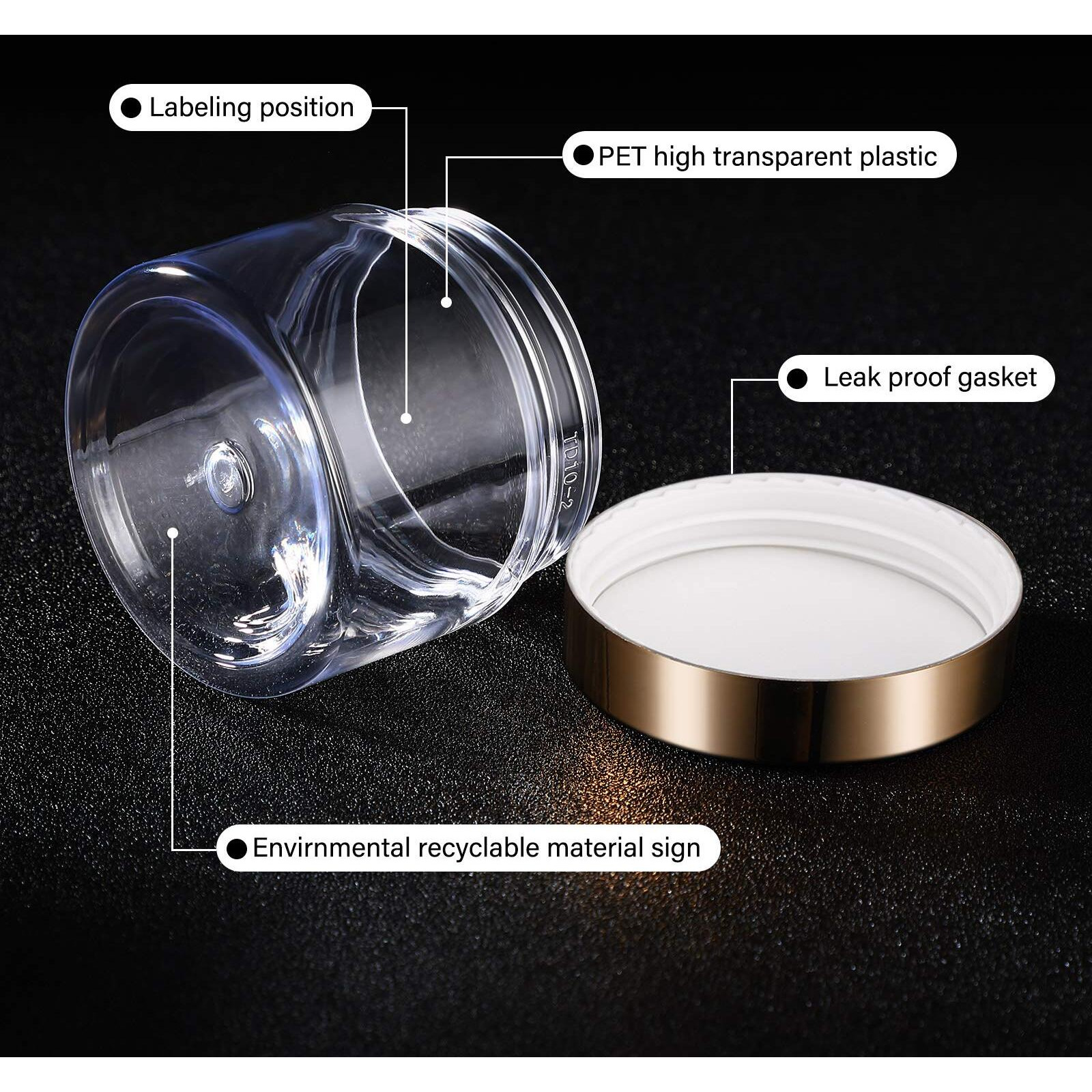 Satinior 12 Pack Plastic Container Jars With Lids Round Clear Travel Cosmetic Container Jars For Toiletries, Lotion, Cream, Ointments, Makeup, Rhinestone, Samples, Kitchen Storage(2 Oz,Gold)