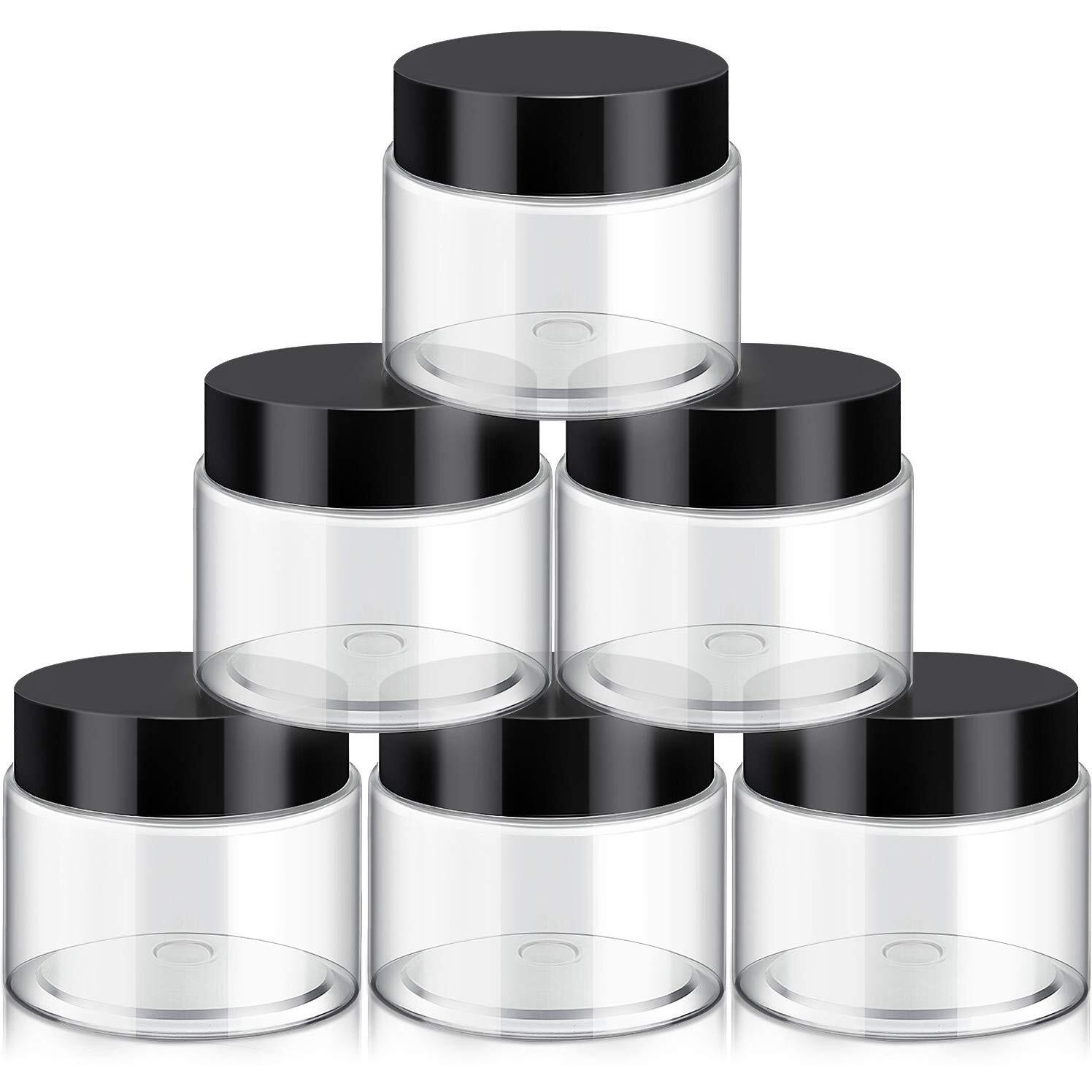 12 Pack 3 Oz Plastic Container Jars With Lids Round Clear Travel Cosmetic Container Jars For Toiletries, Lotion, Cream, Ointments, Makeup, Rhinestone, Samples, Kitchen Storage (Black)