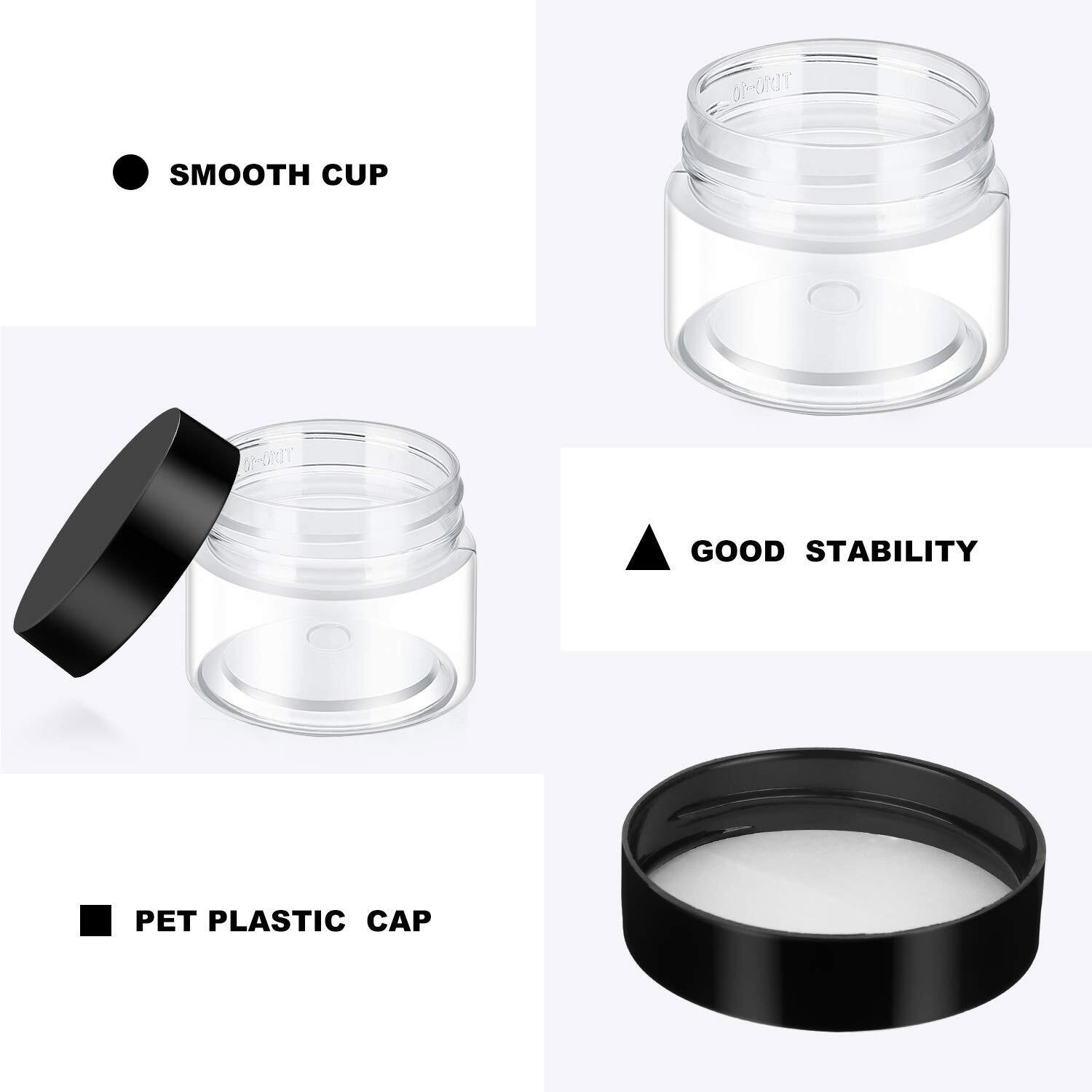 12 Pack 3 Oz Plastic Container Jars With Lids Round Clear Travel Cosmetic Container Jars For Toiletries, Lotion, Cream, Ointments, Makeup, Rhinestone, Samples, Kitchen Storage (Black)